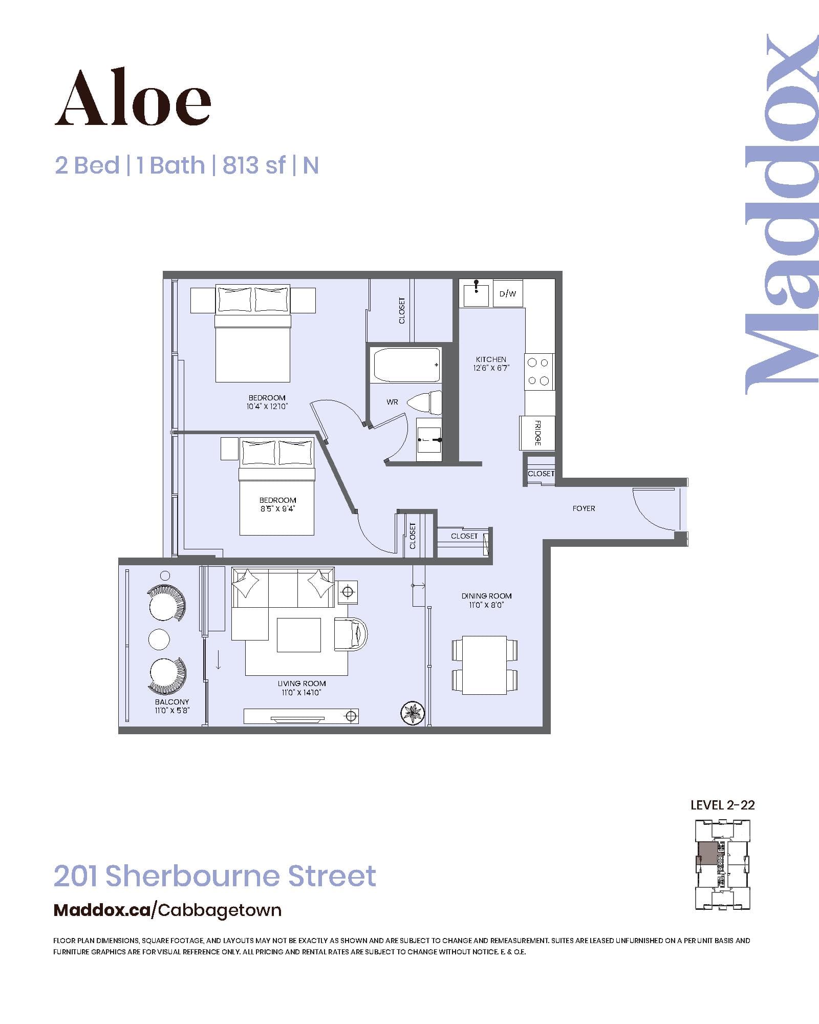 Aloe Floor Plan at Maddox Cabbagetown by Fitzrovia - 813 sq.ft