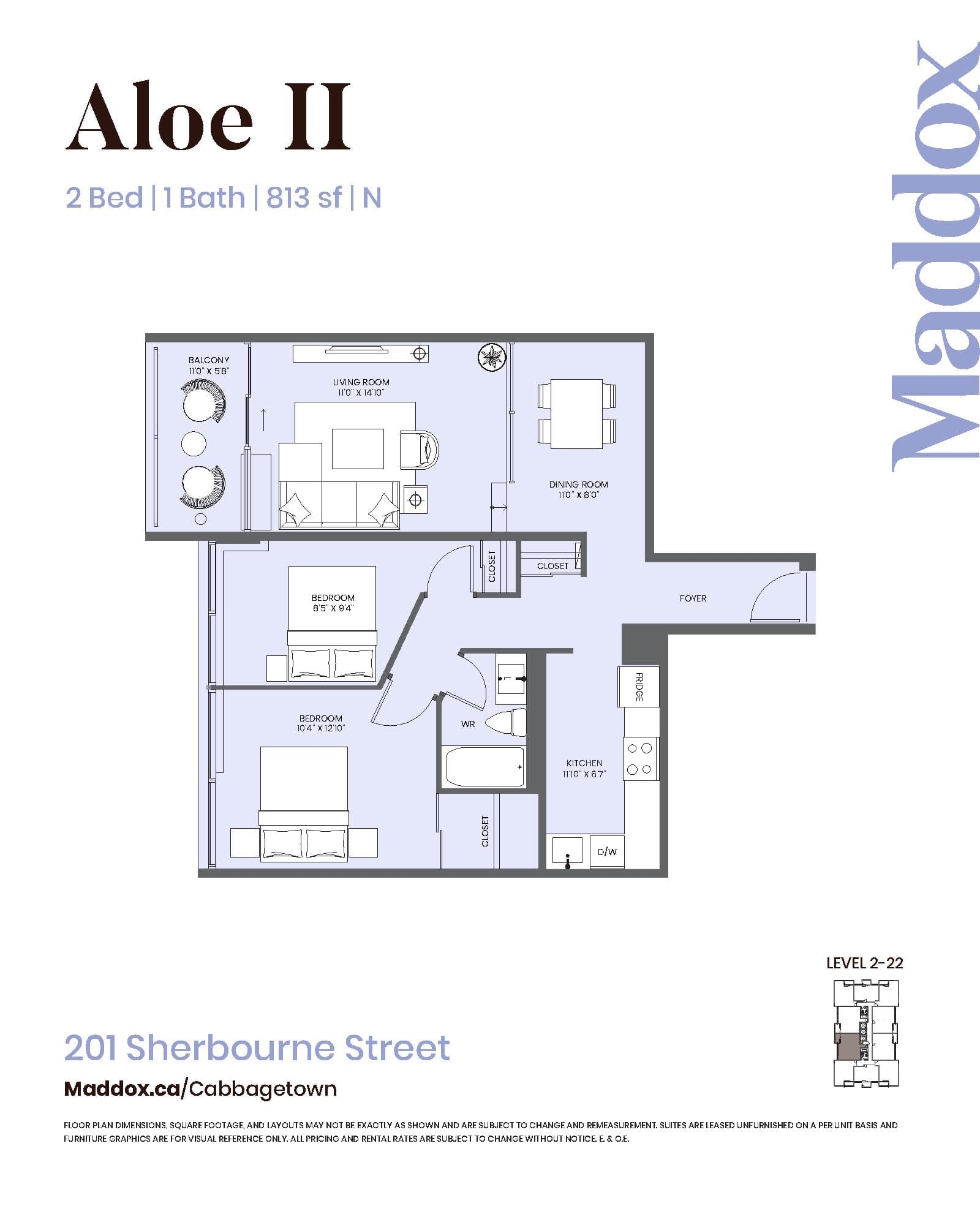 Aloe II Floor Plan at Maddox Cabbagetown by Fitzrovia - 813 sq.ft