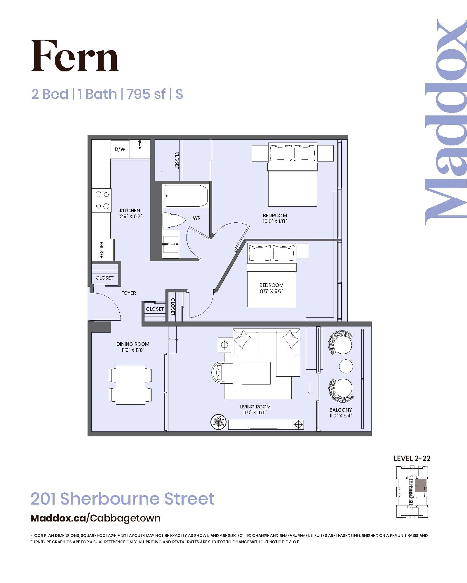 Fern Floor Plan at Maddox Cabbagetown by Fitzrovia - 795 sq.ft