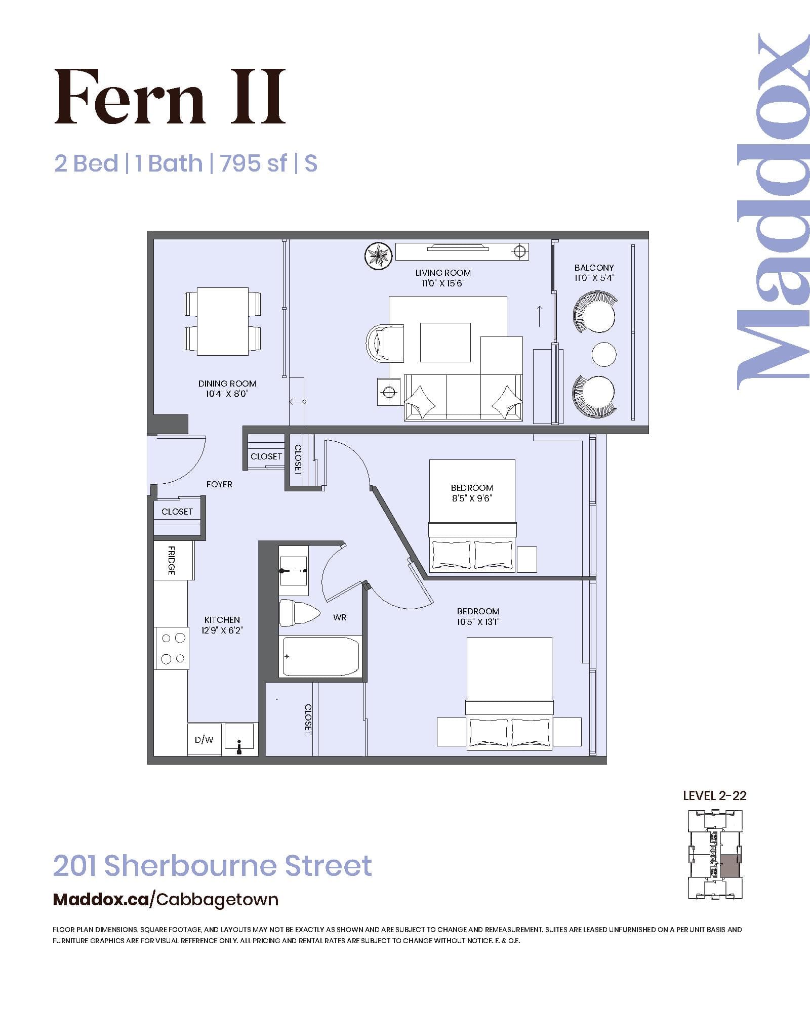 Fern II Floor Plan at Maddox Cabbagetown by Fitzrovia - 795 sq.ft