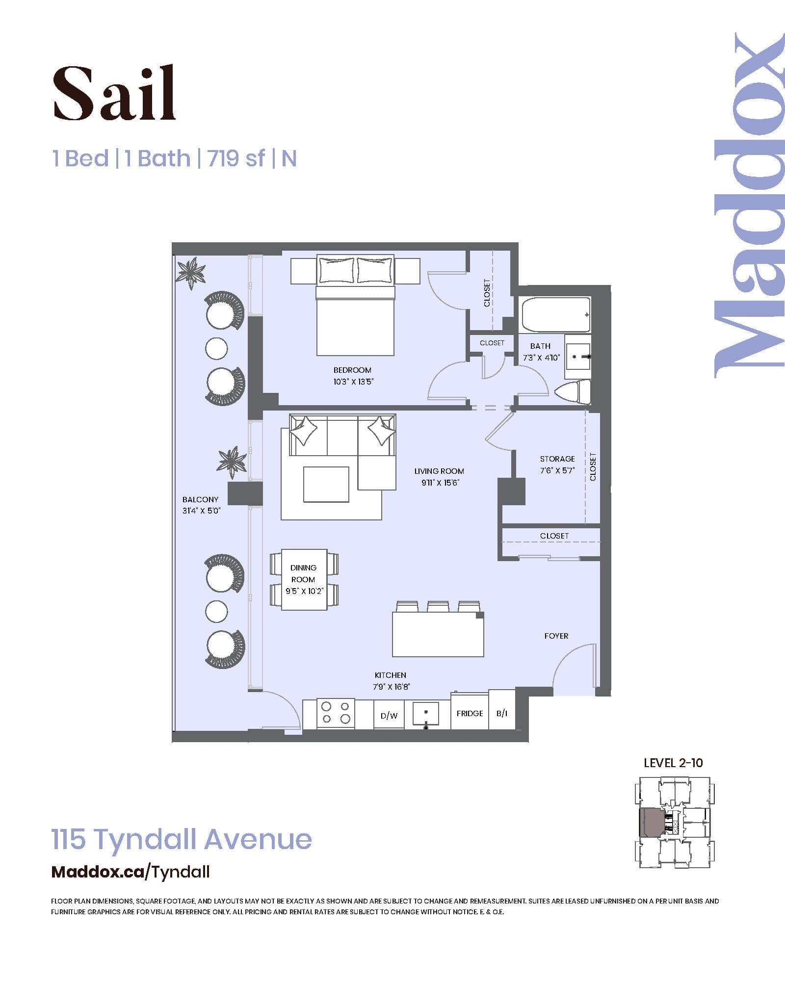 Sail Floor Plan at Maddox Tyndall by Fitzrovia - 719 sq.ft