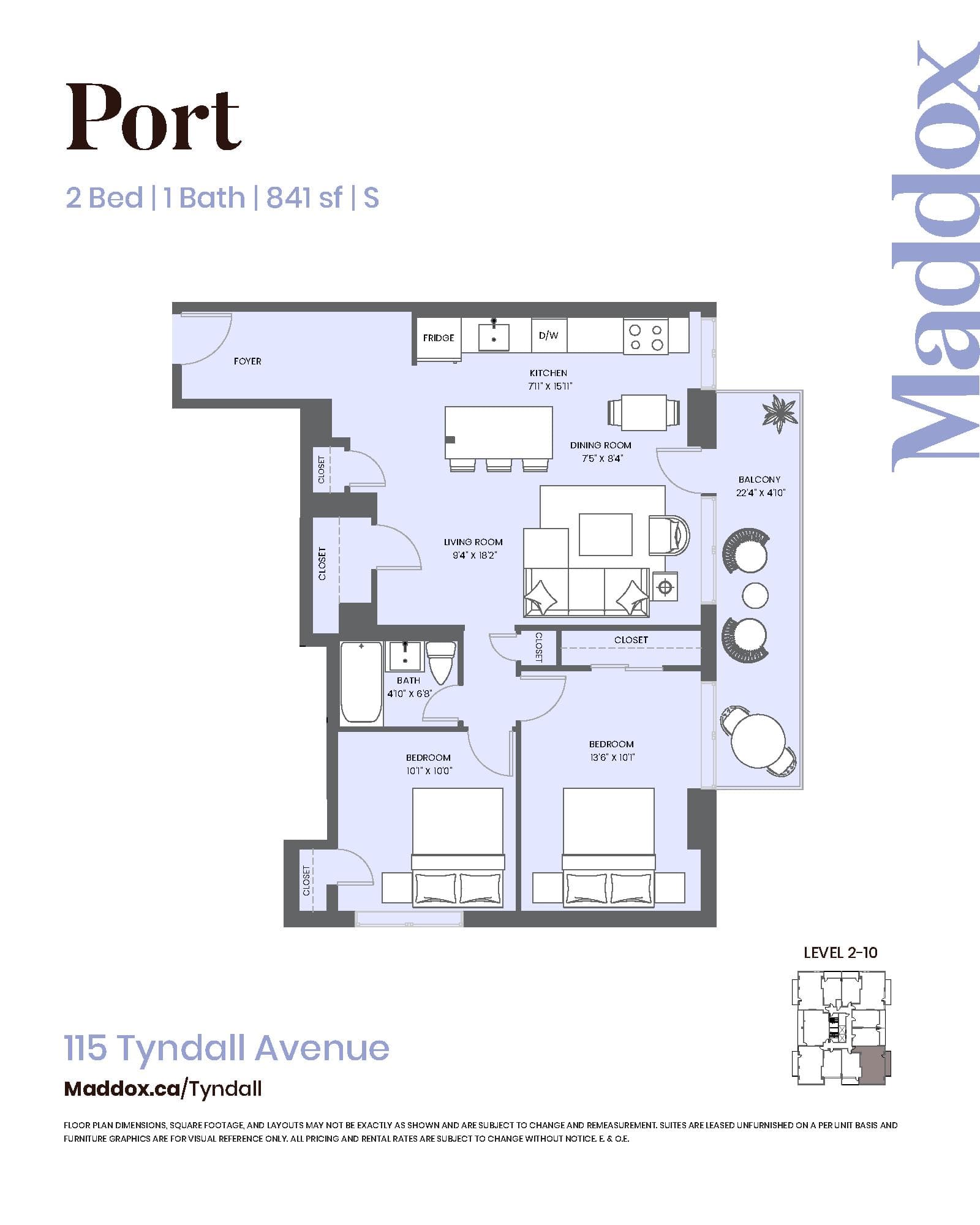 Port Floor Plan at Maddox Tyndall by Fitzrovia - 841 sq.ft