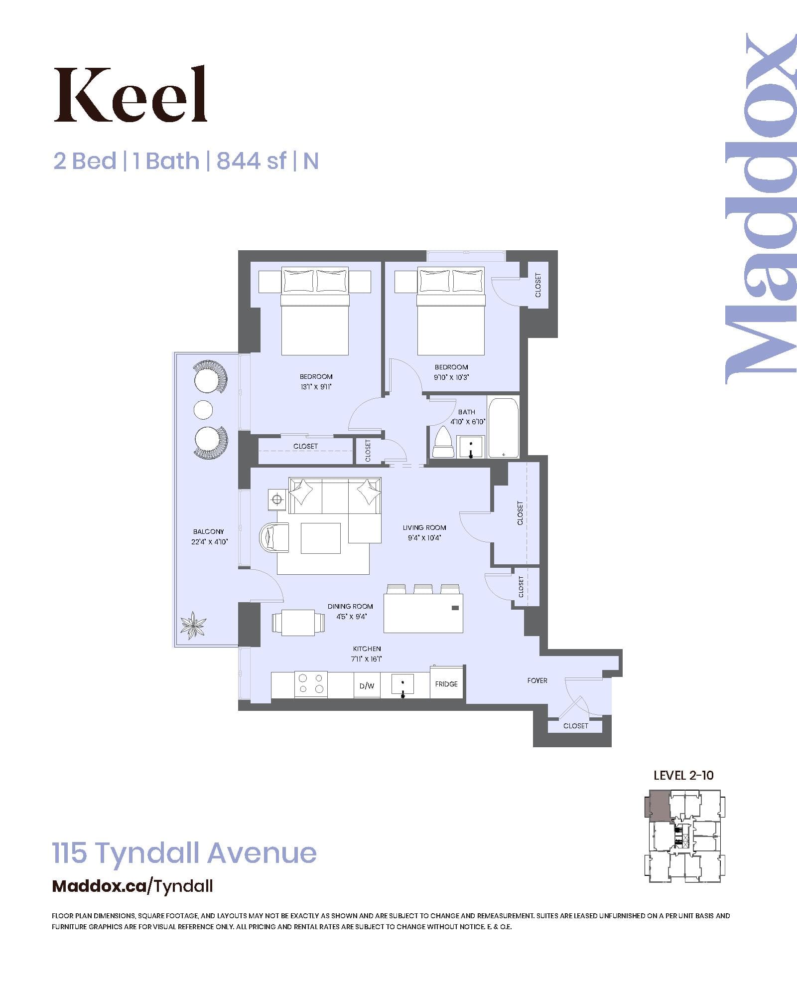 Keel Floor Plan at Maddox Tyndall by Fitzrovia - 844 sq.ft