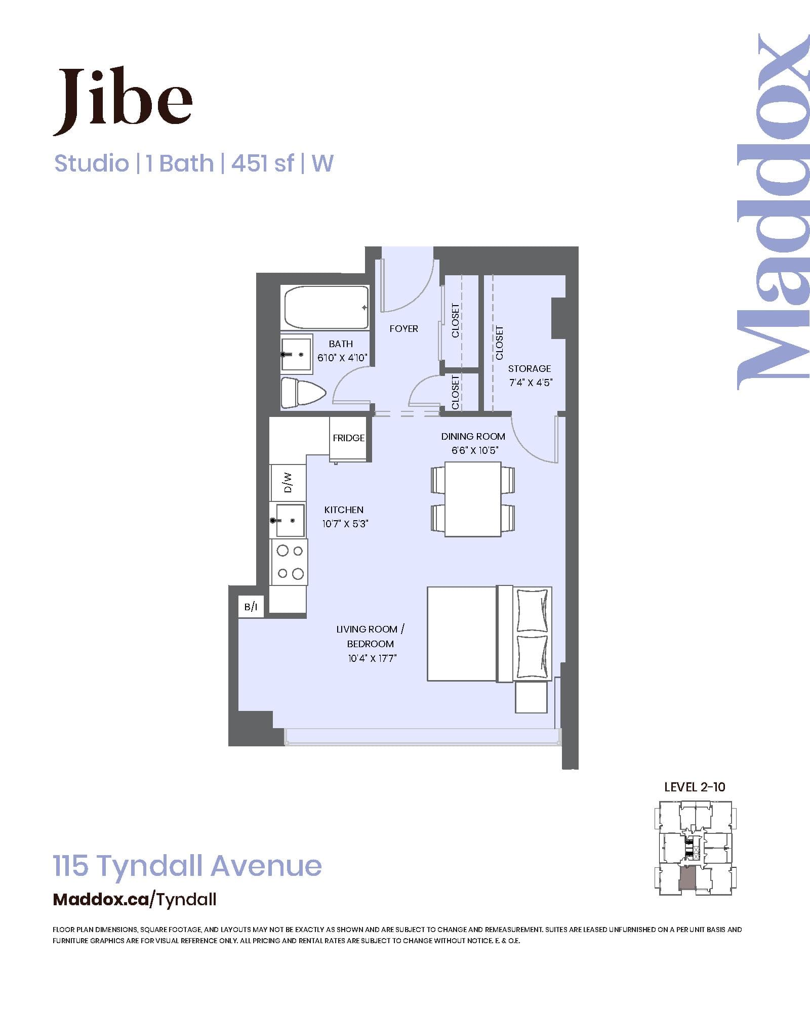 Jibe Floor Plan at Maddox Tyndall by Fitzrovia - 451 sq.ft