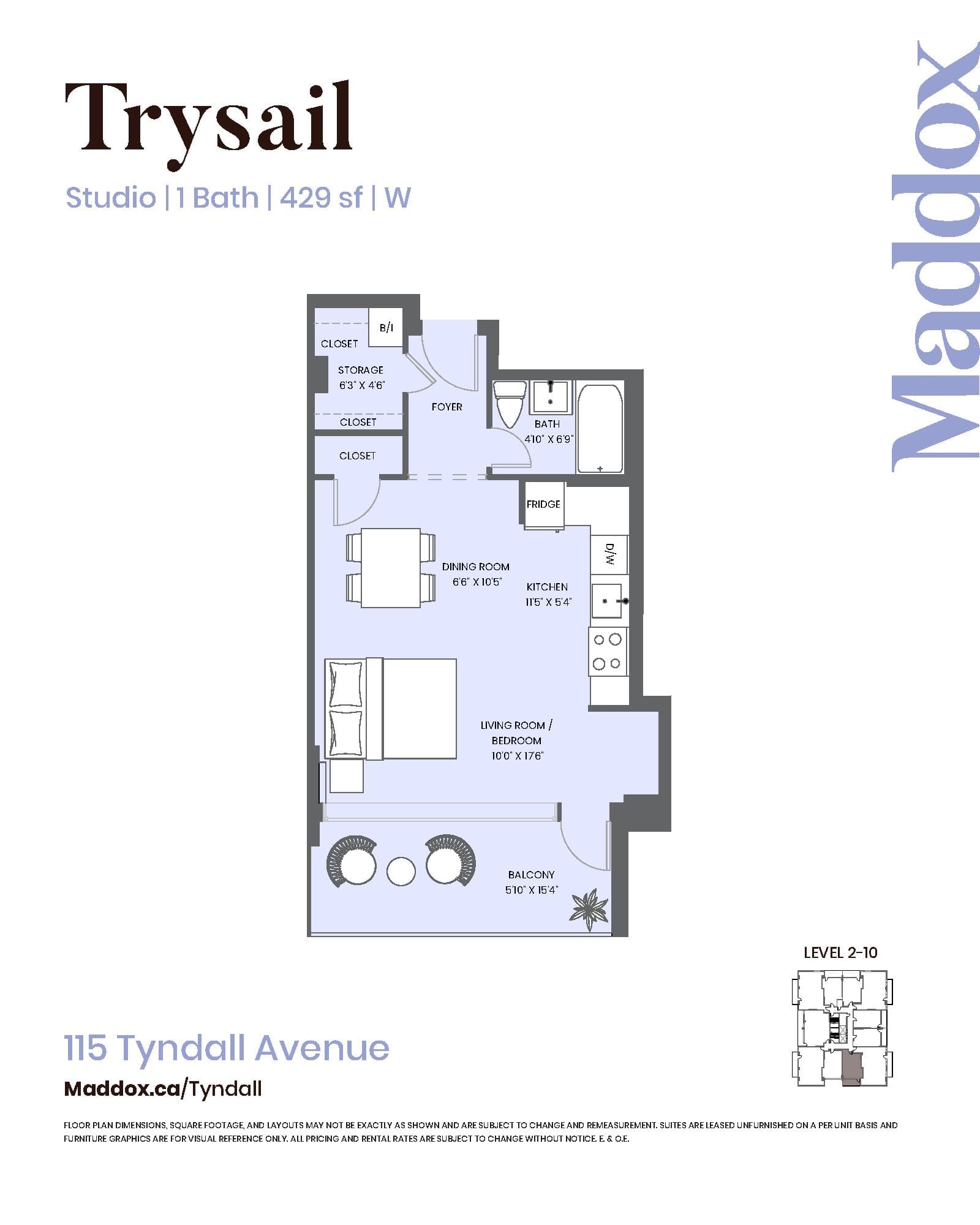 Trysail Floor Plan at Maddox Tyndall by Fitzrovia - 429 sq.ft