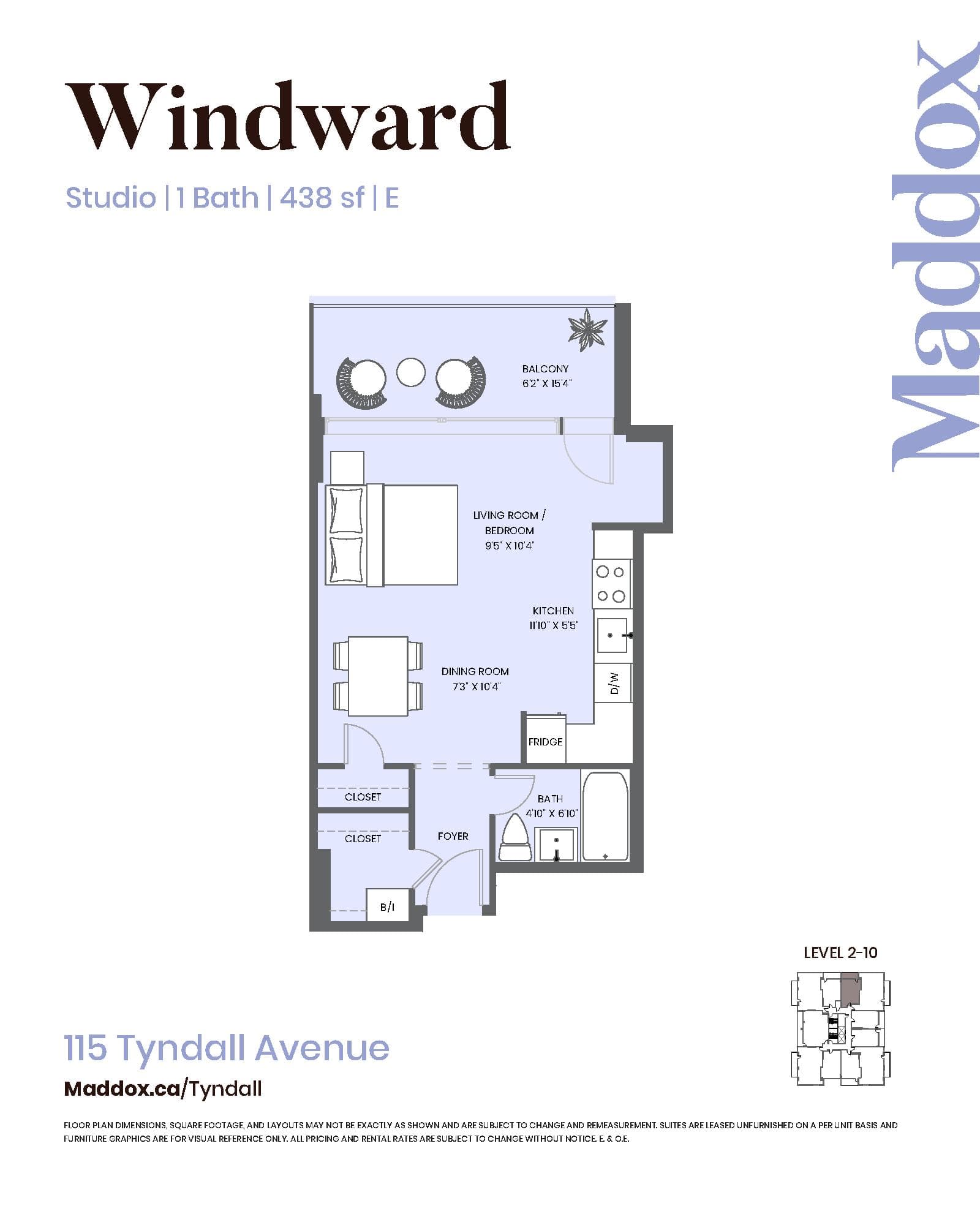 Windward Floor Plan at Maddox Tyndall by Fitzrovia - 438 sq.ft