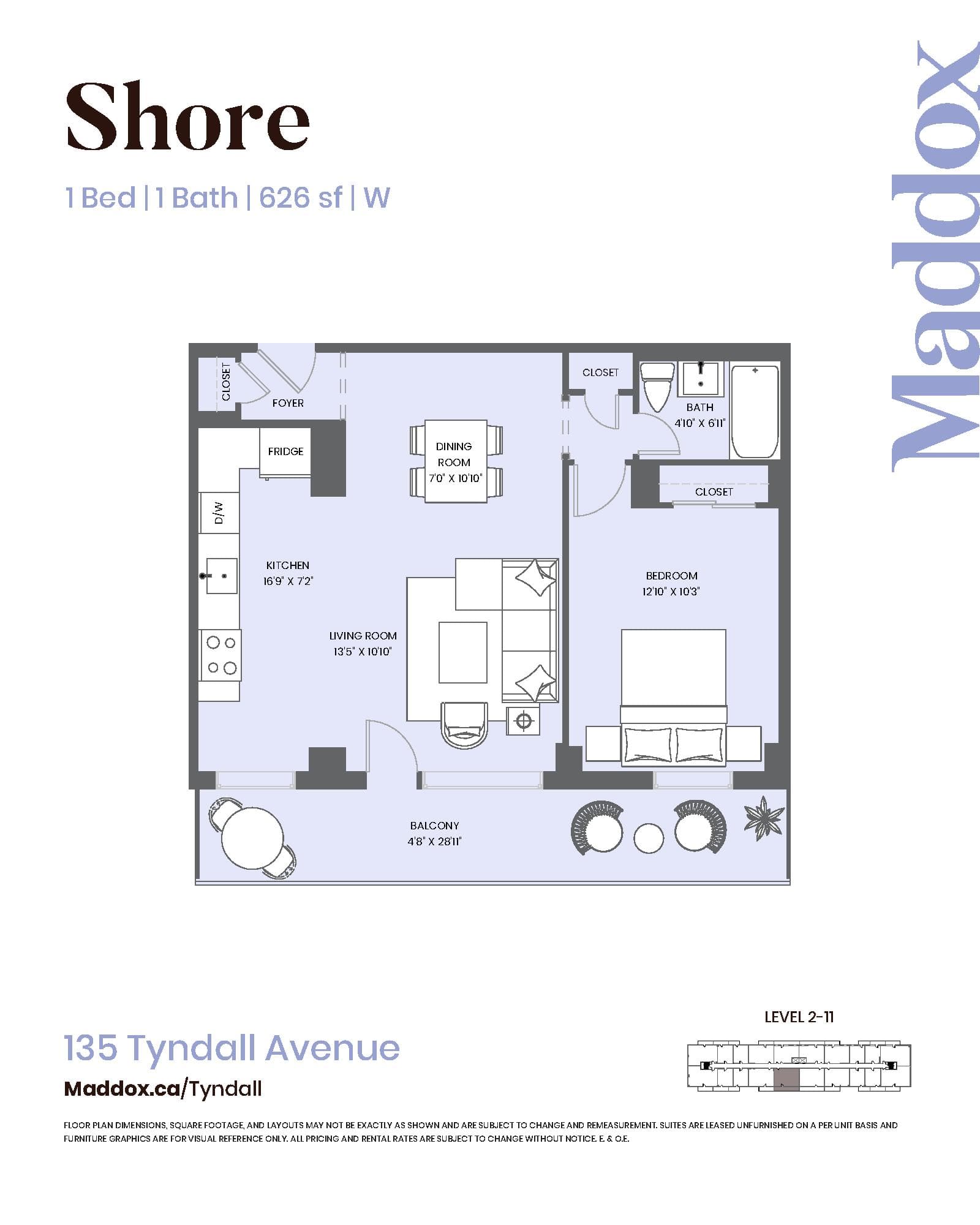 Shore Floor Plan at Maddox Tyndall by Fitzrovia - 626 sq.ft