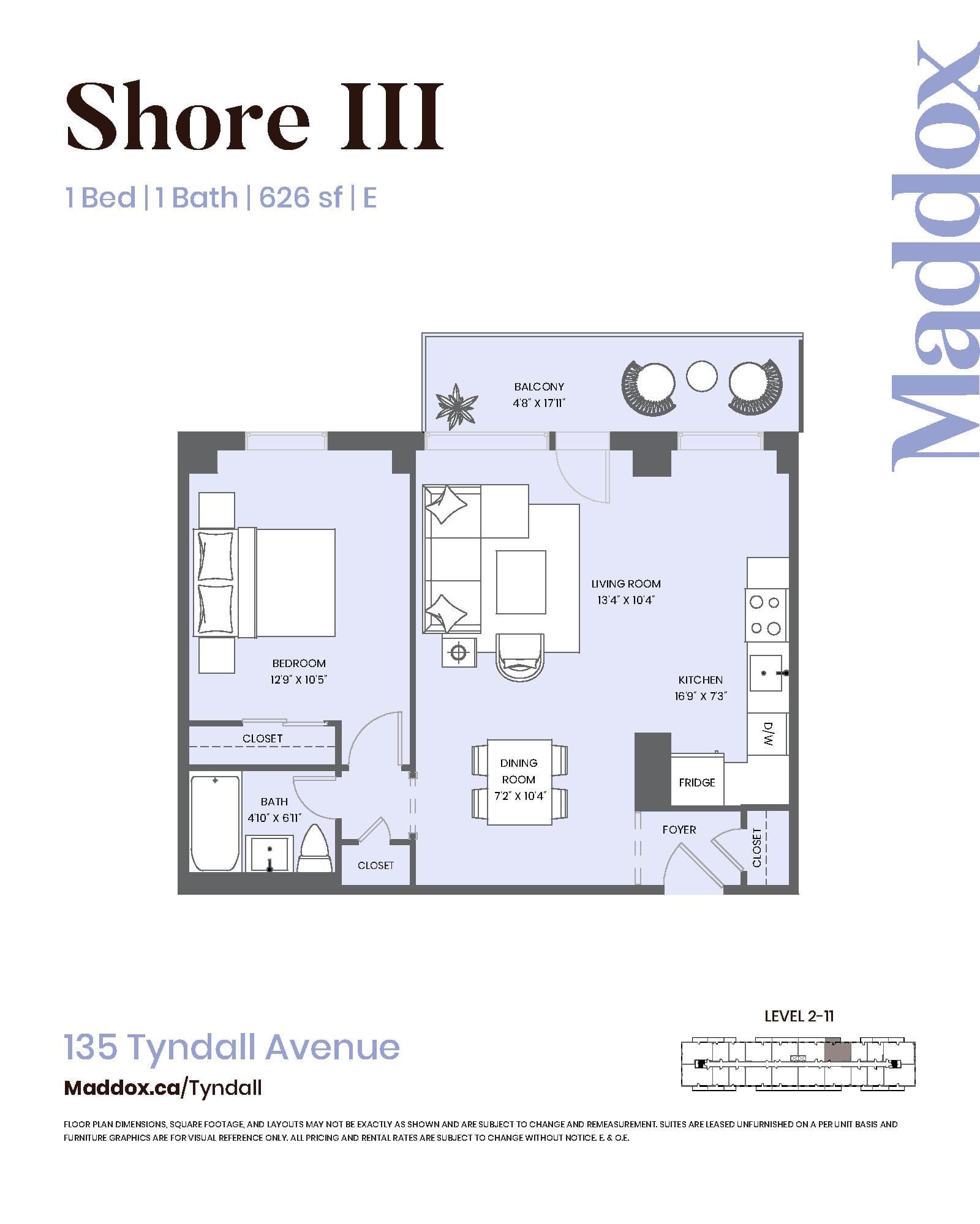 Shore III Floor Plan at Maddox Tyndall by Fitzrovia - 626 sq.ft