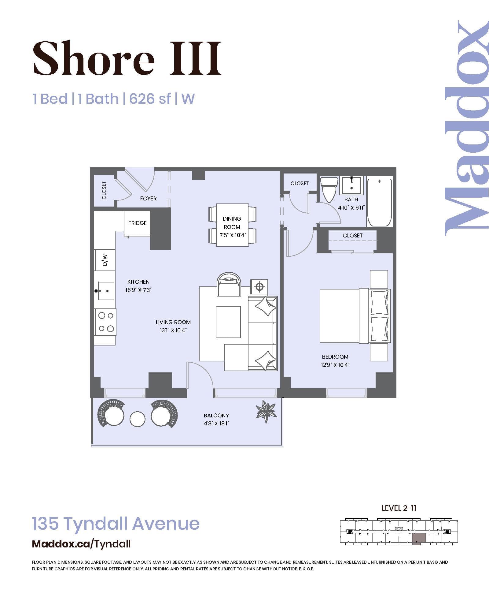 Shore III Floor Plan at Maddox Tyndall by Fitzrovia - 626 sq.ft