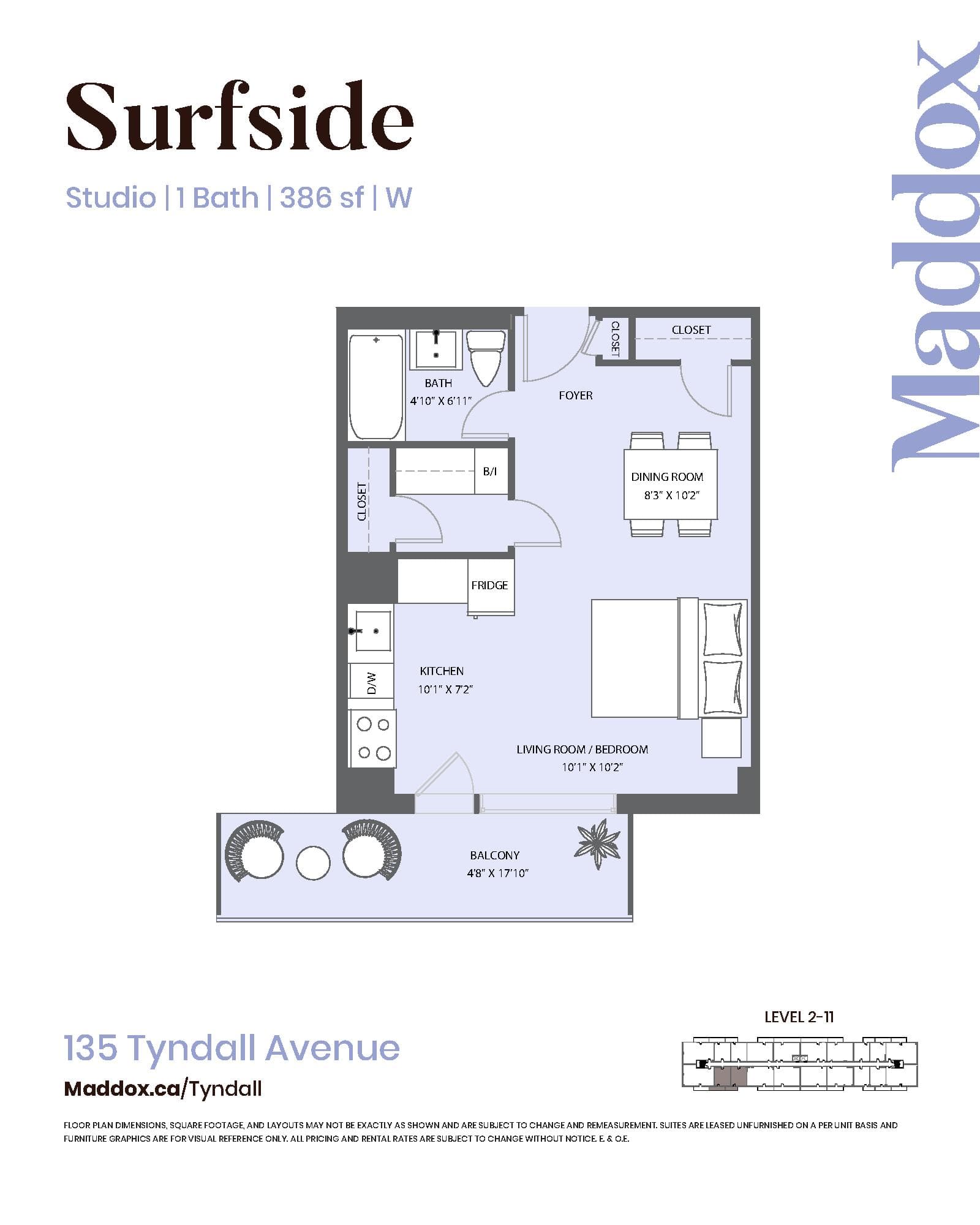 Surfside Floor Plan at Maddox Tyndall by Fitzrovia - 386 sq.ft