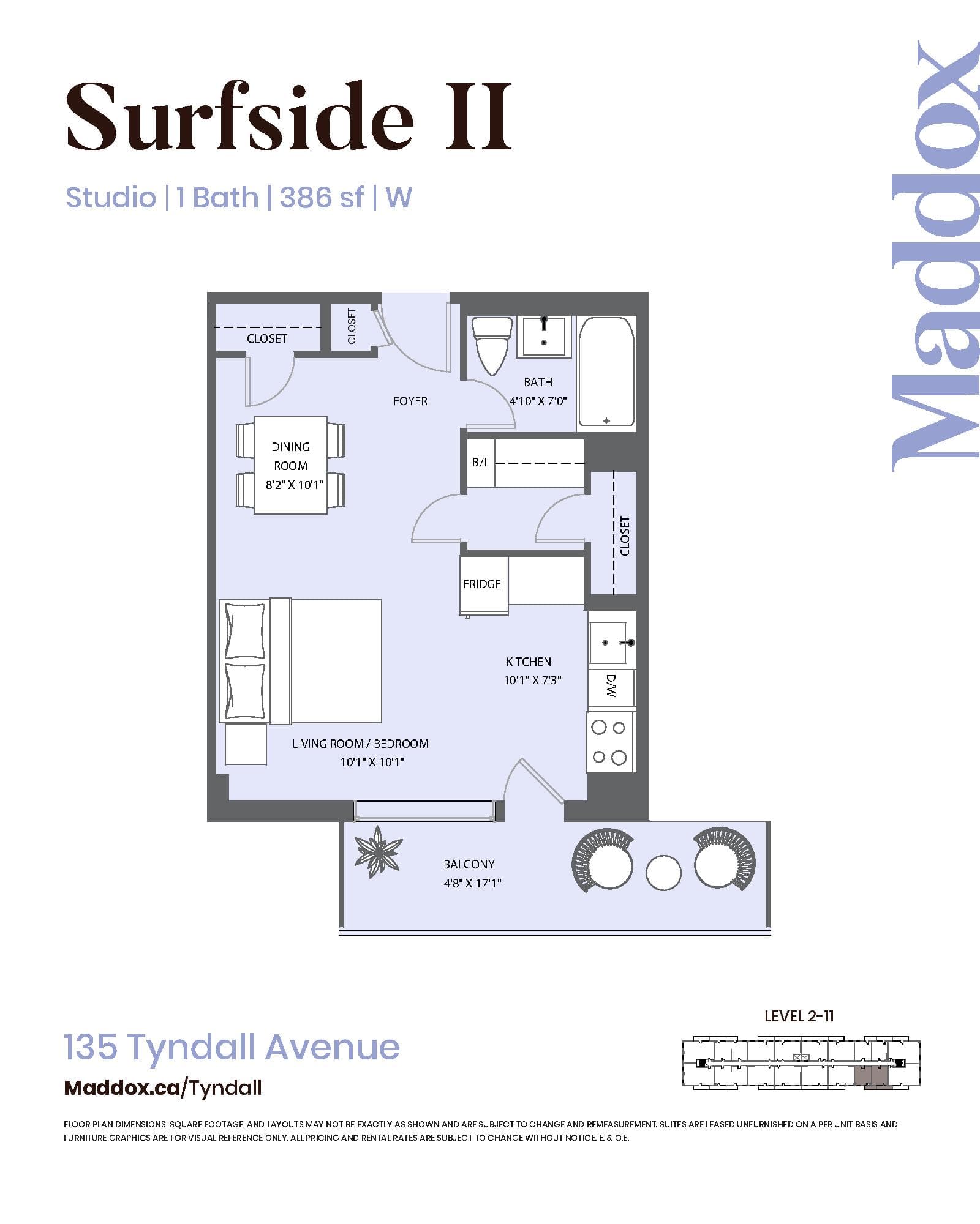 Surfside II Floor Plan at Maddox Tyndall by Fitzrovia - 386 sq.ft