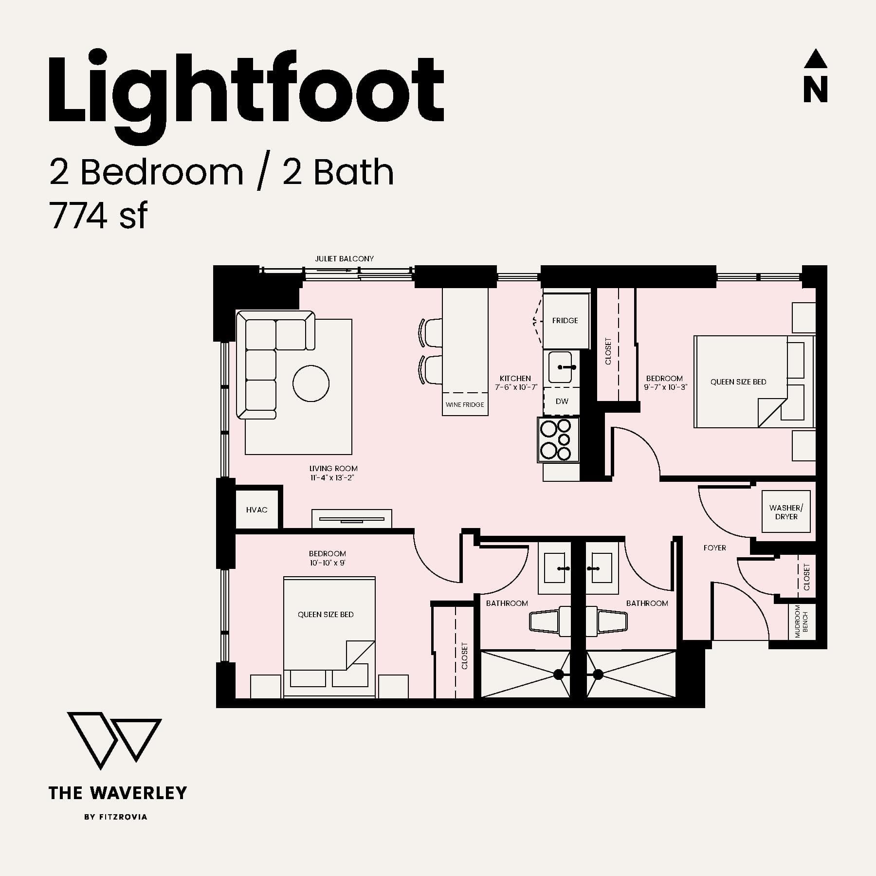 Lightfoot Floor Plan at Waverley by Fitzrovia - 774 sq.ft