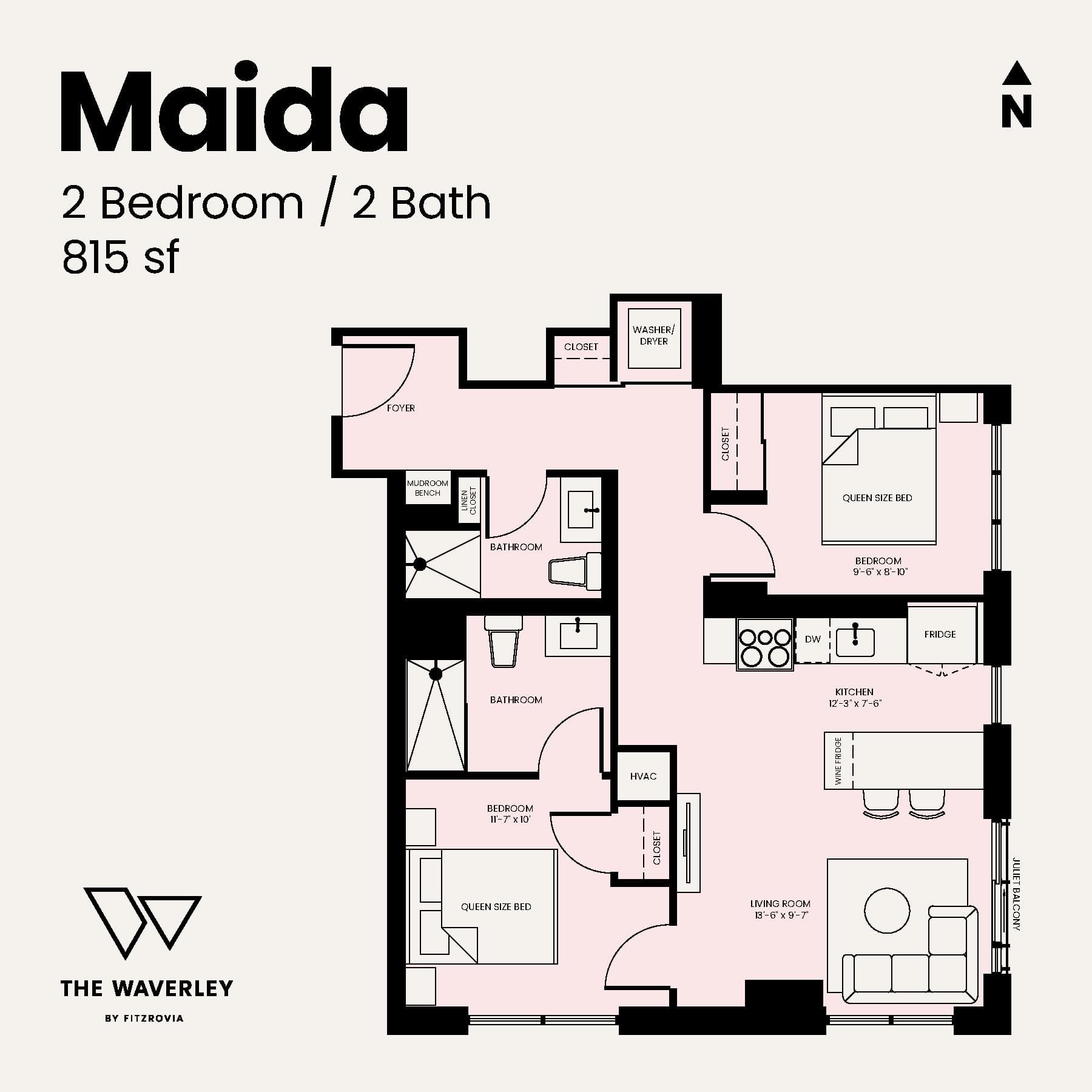 Maida Floor Plan at Waverley by Fitzrovia - 815 sq.ft