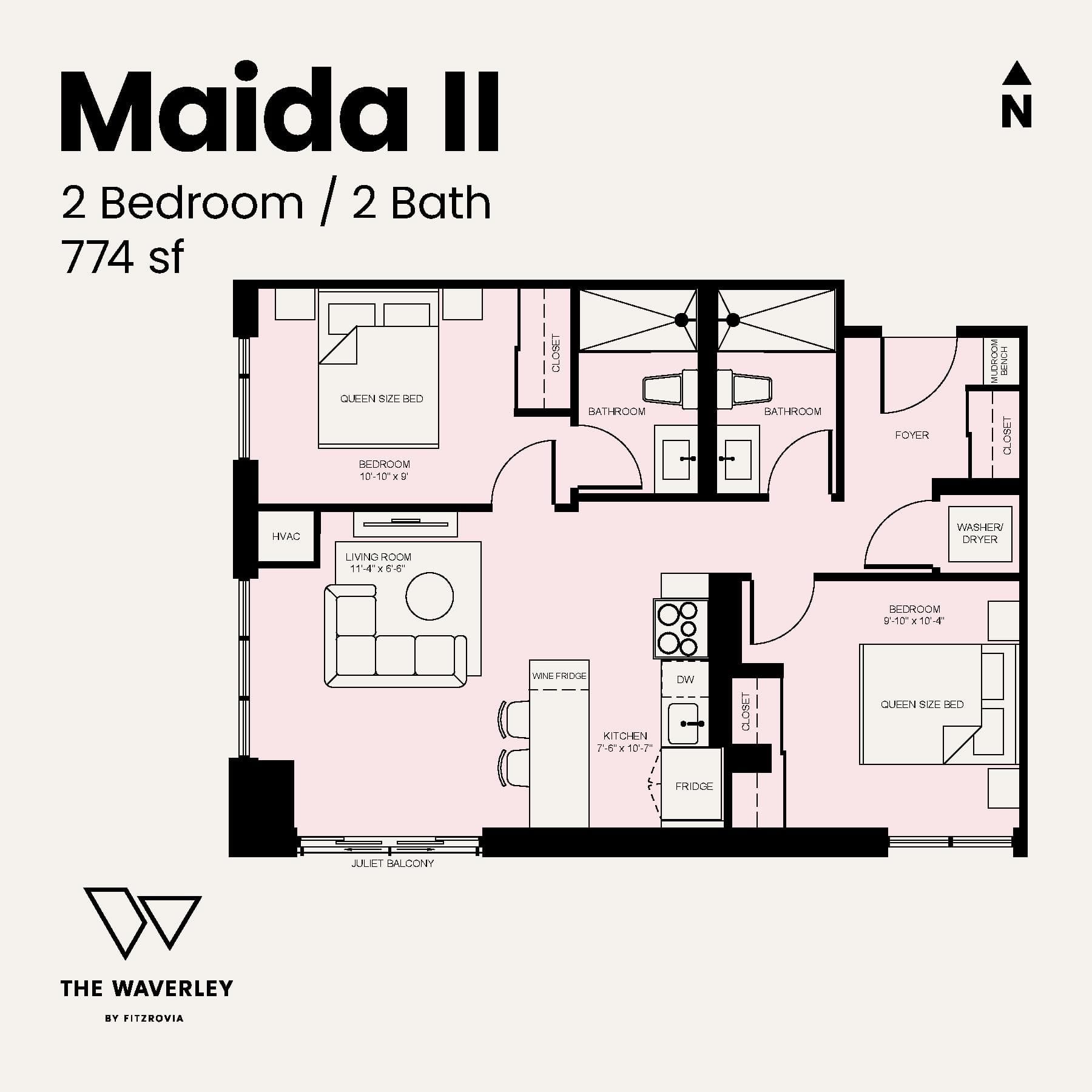 Maida II Floor Plan at Waverley by Fitzrovia - 774 sq.ft