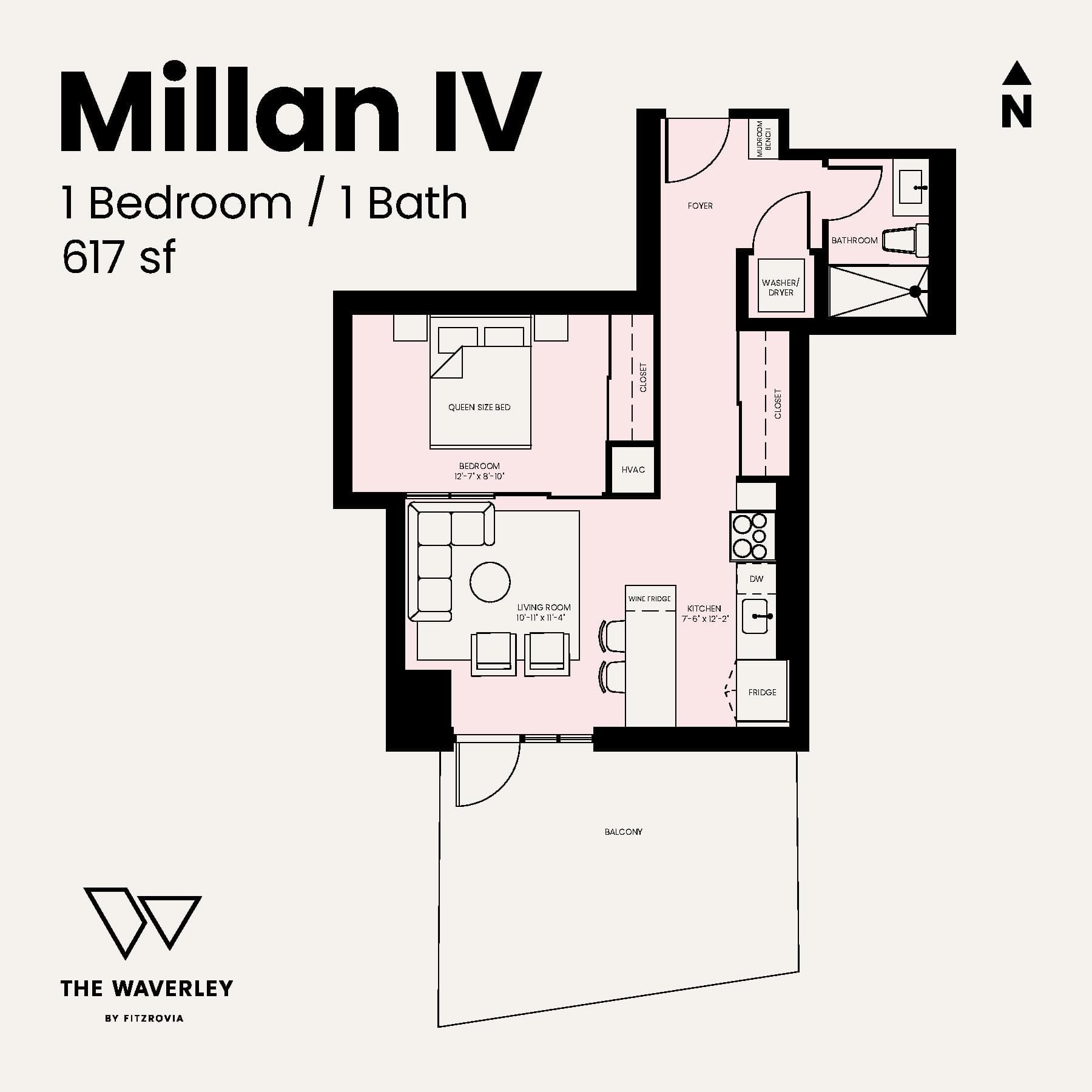 Millan IV Floor Plan at Waverley by Fitzrovia - 617 sq.ft