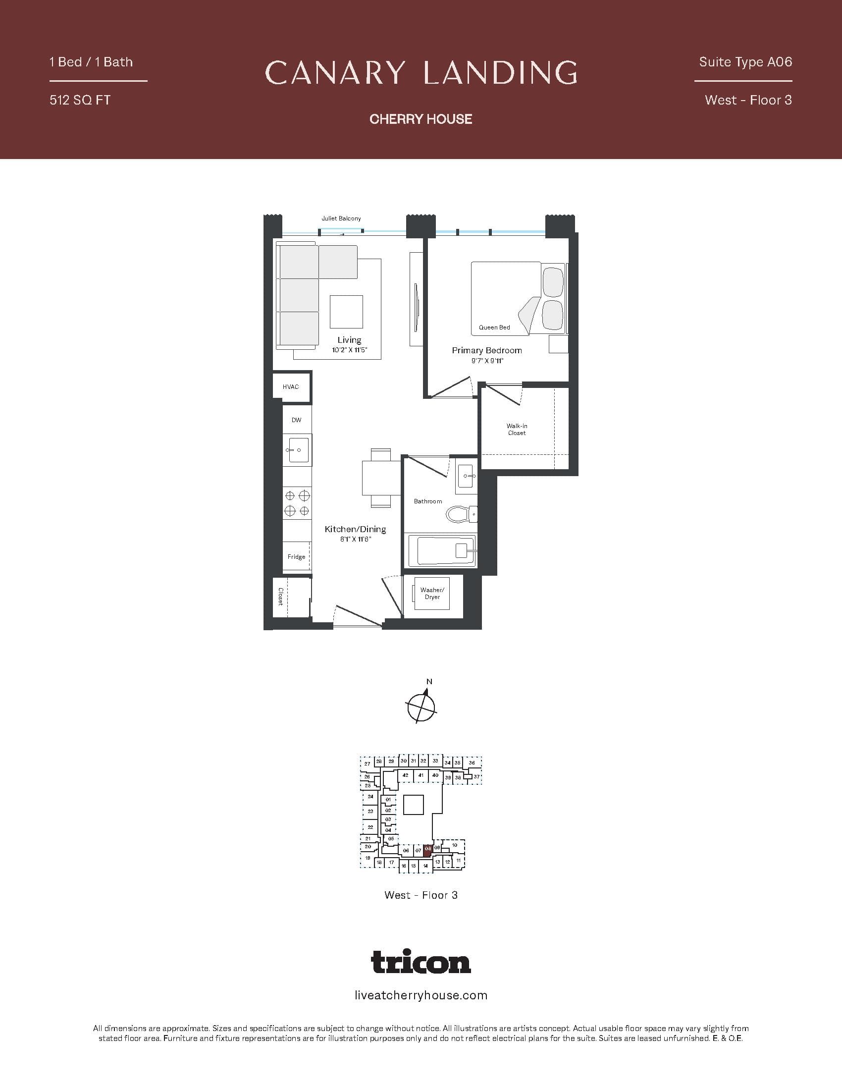 Type A06 Floor Plan at Cherry House at Canary Landing - 512 sq.ft