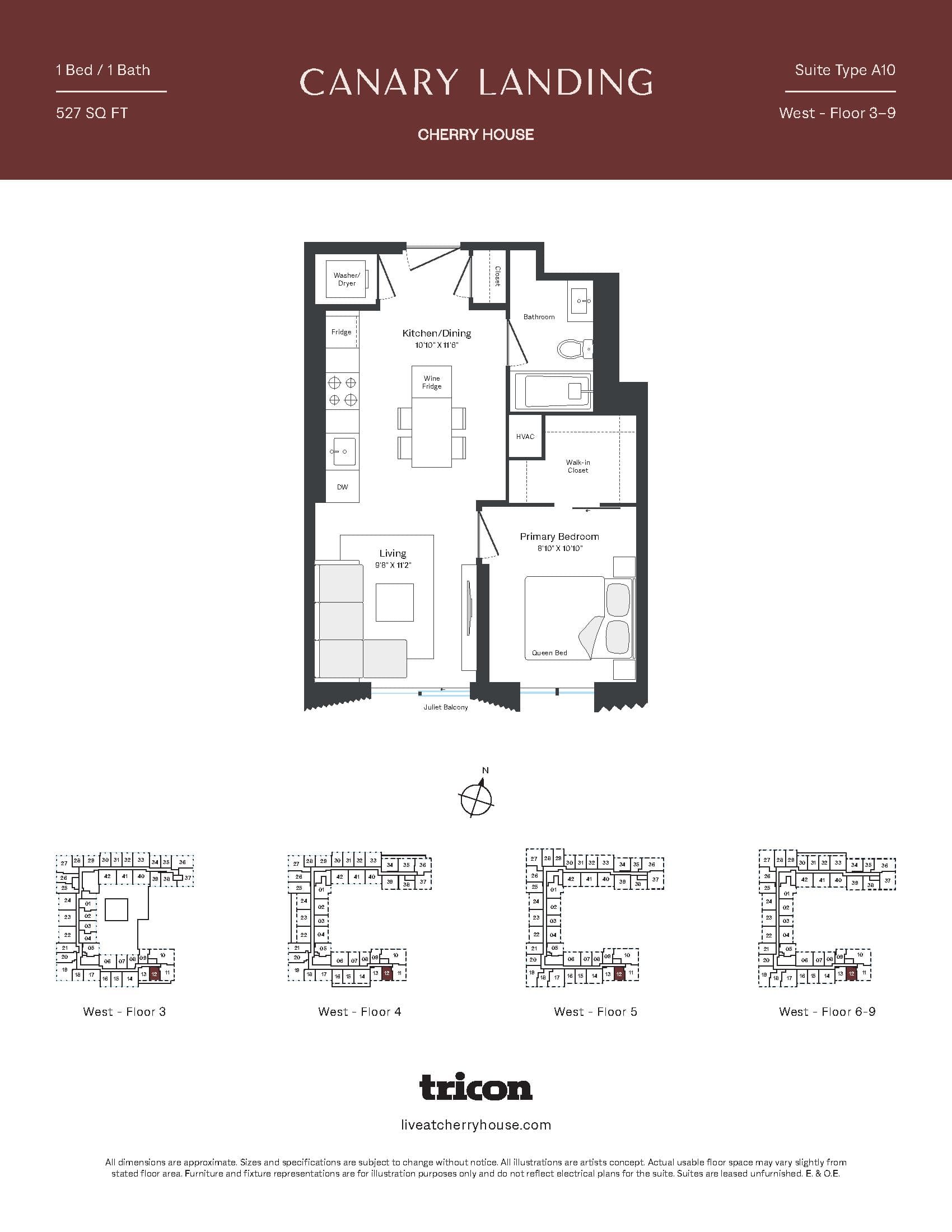 Type A10 Floor Plan at Cherry House at Canary Landing - 527 sq.ft