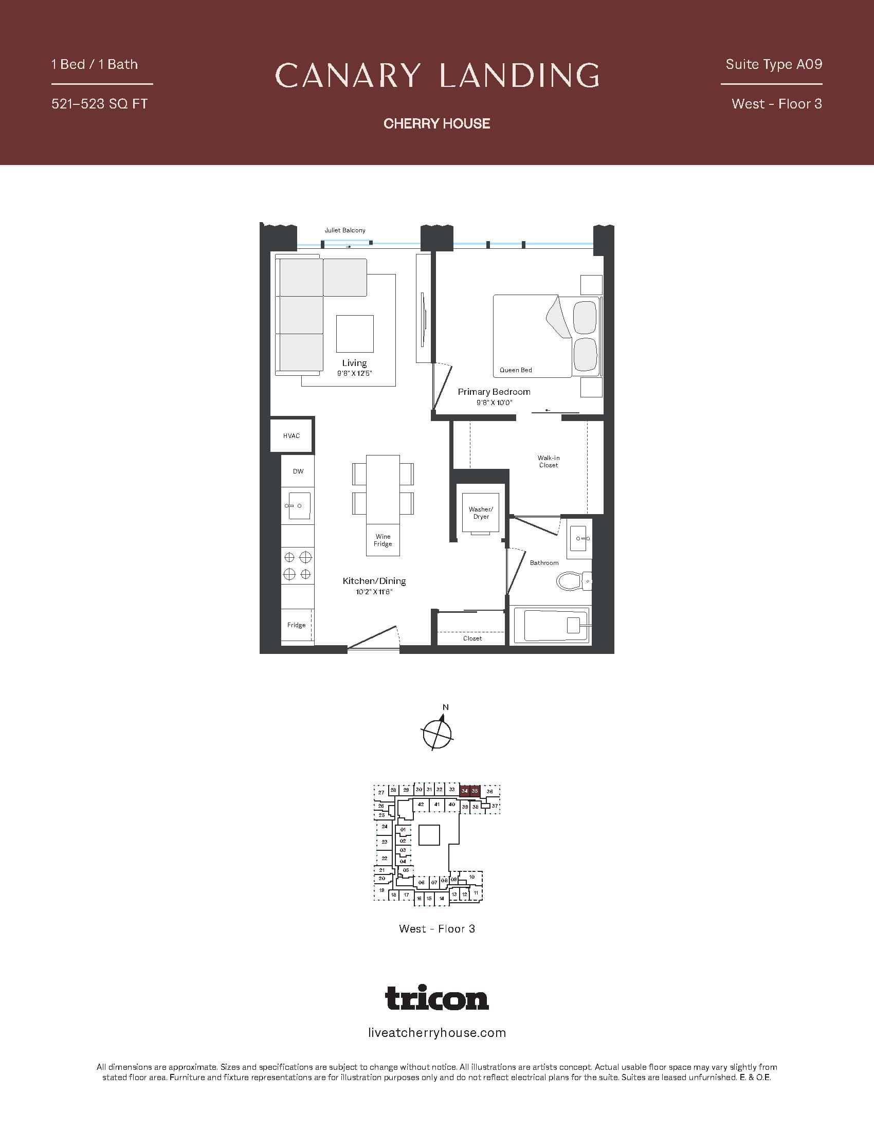 Type A09 Floor Plan at Cherry House at Canary Landing - 521 sq.ft
