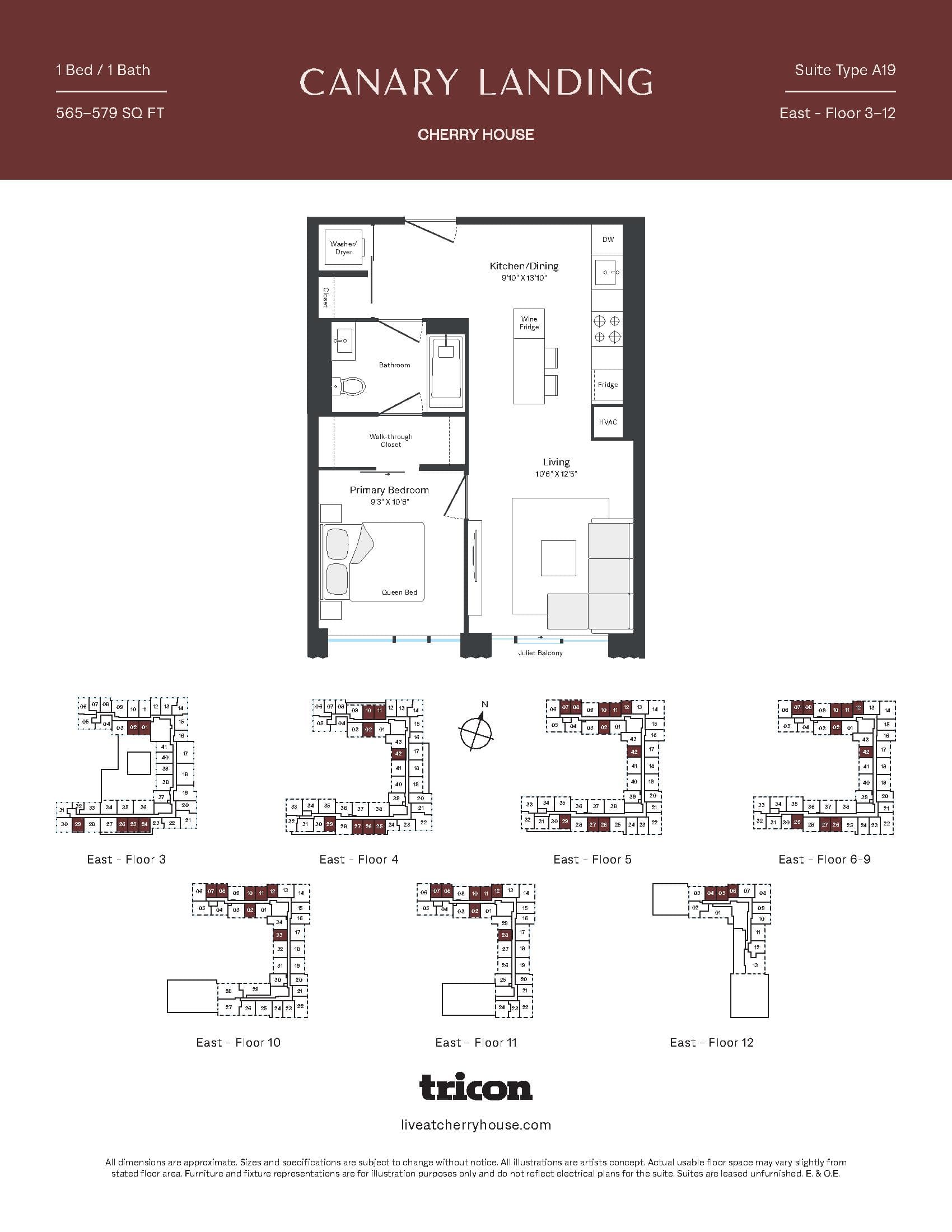 Type A19 Floor Plan at Cherry House at Canary Landing - 565 sq.ft