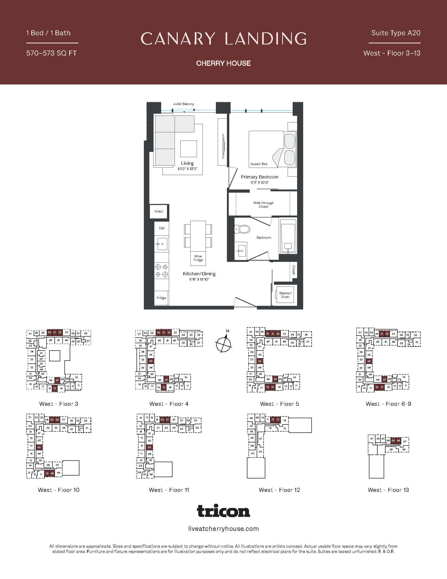 Type A20 Floor Plan at Cherry House at Canary Landing - 570 sq.ft