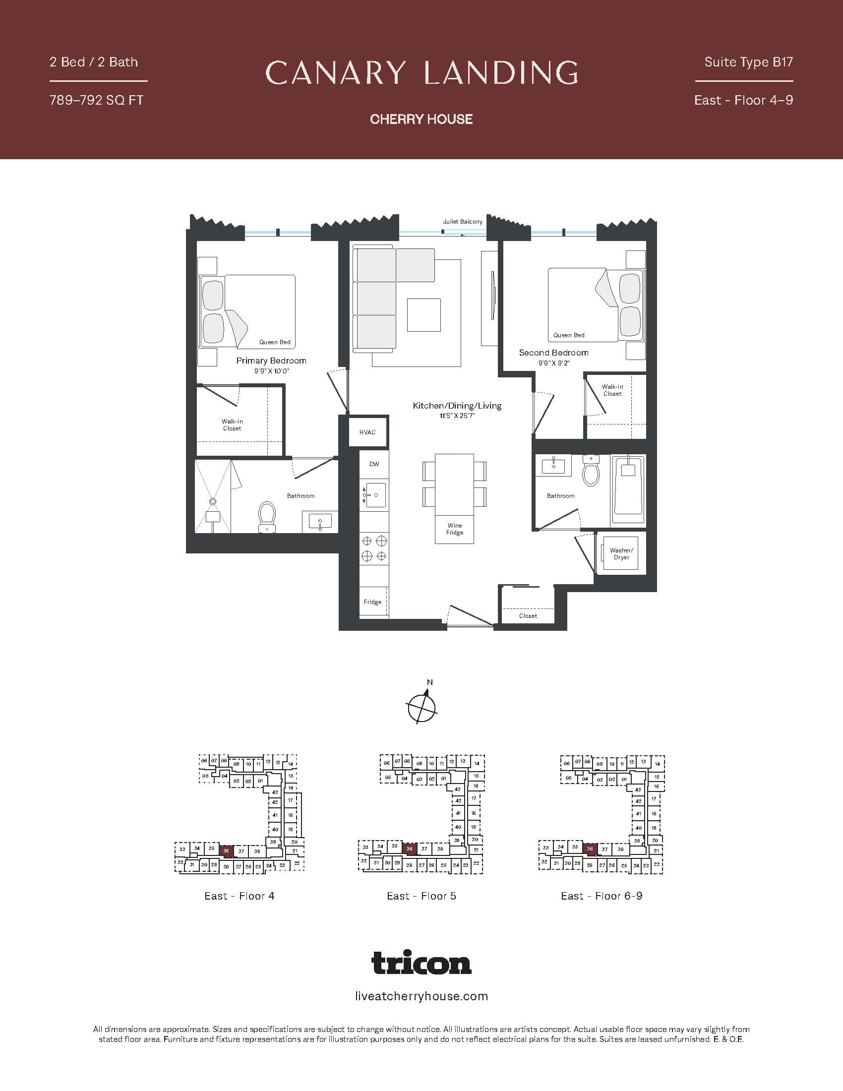 Type B17 Floor Plan at Cherry House at Canary Landing - 789 sq.ft