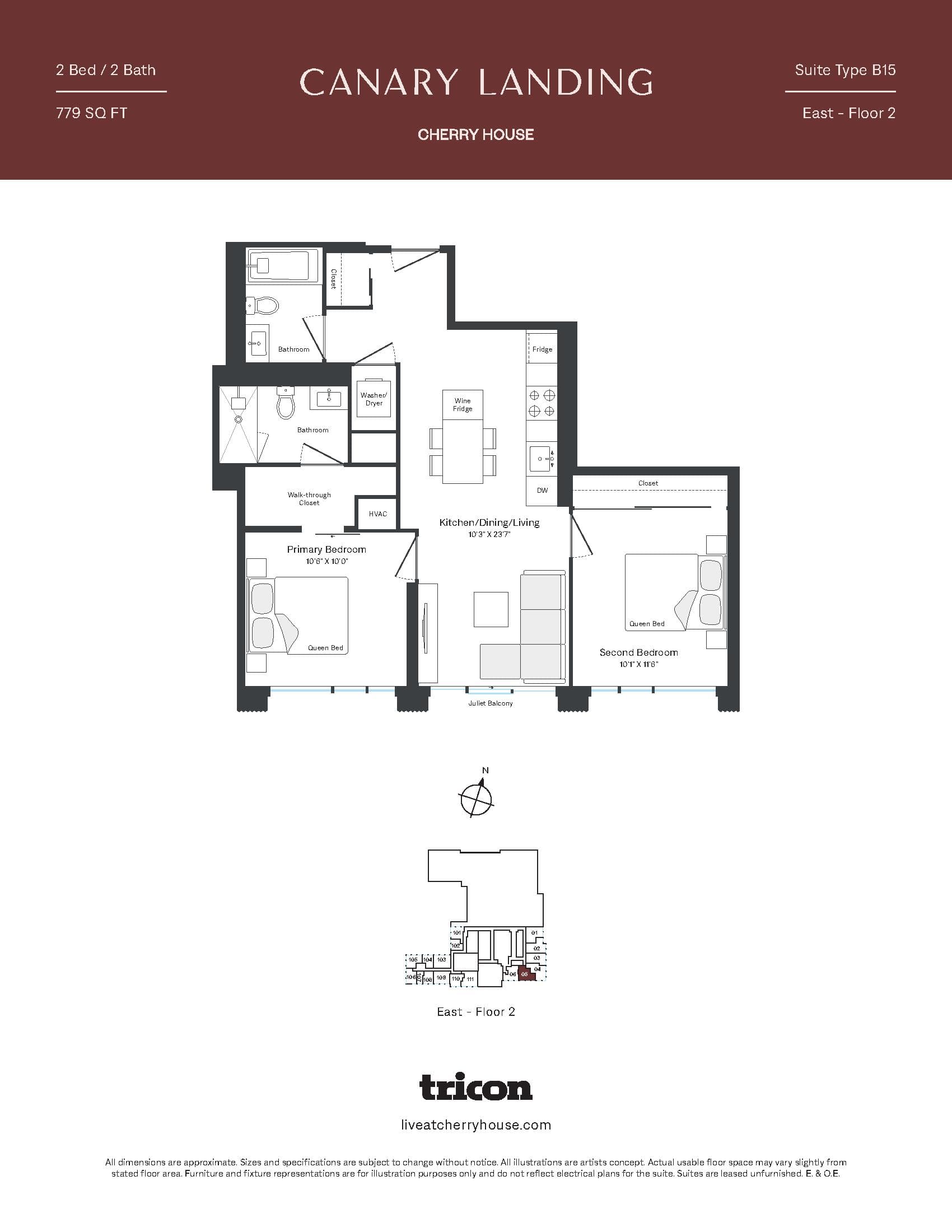 Type B15 Floor Plan at Cherry House at Canary Landing - 779 sq.ft