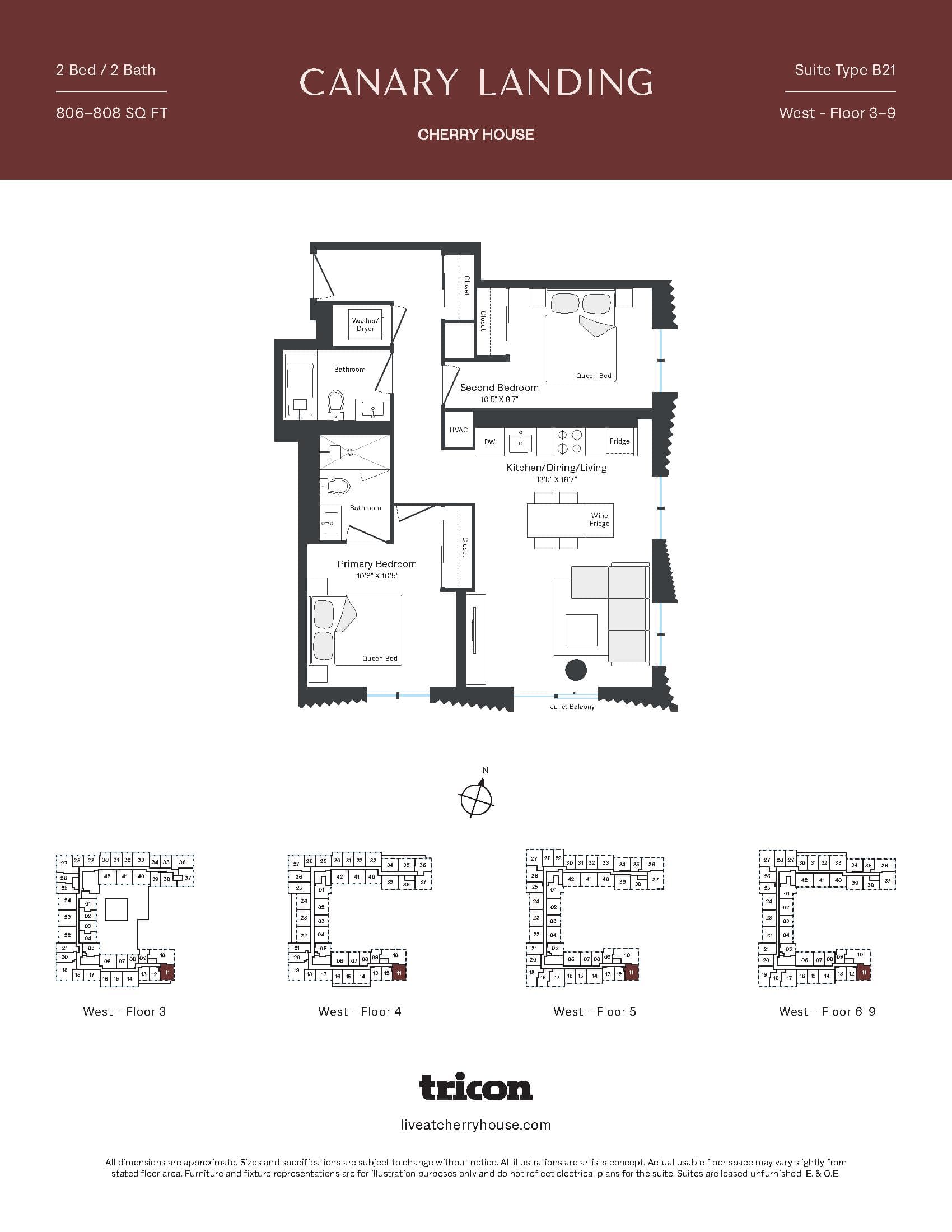 Type B21 Floor Plan at Cherry House at Canary Landing - 806 sq.ft