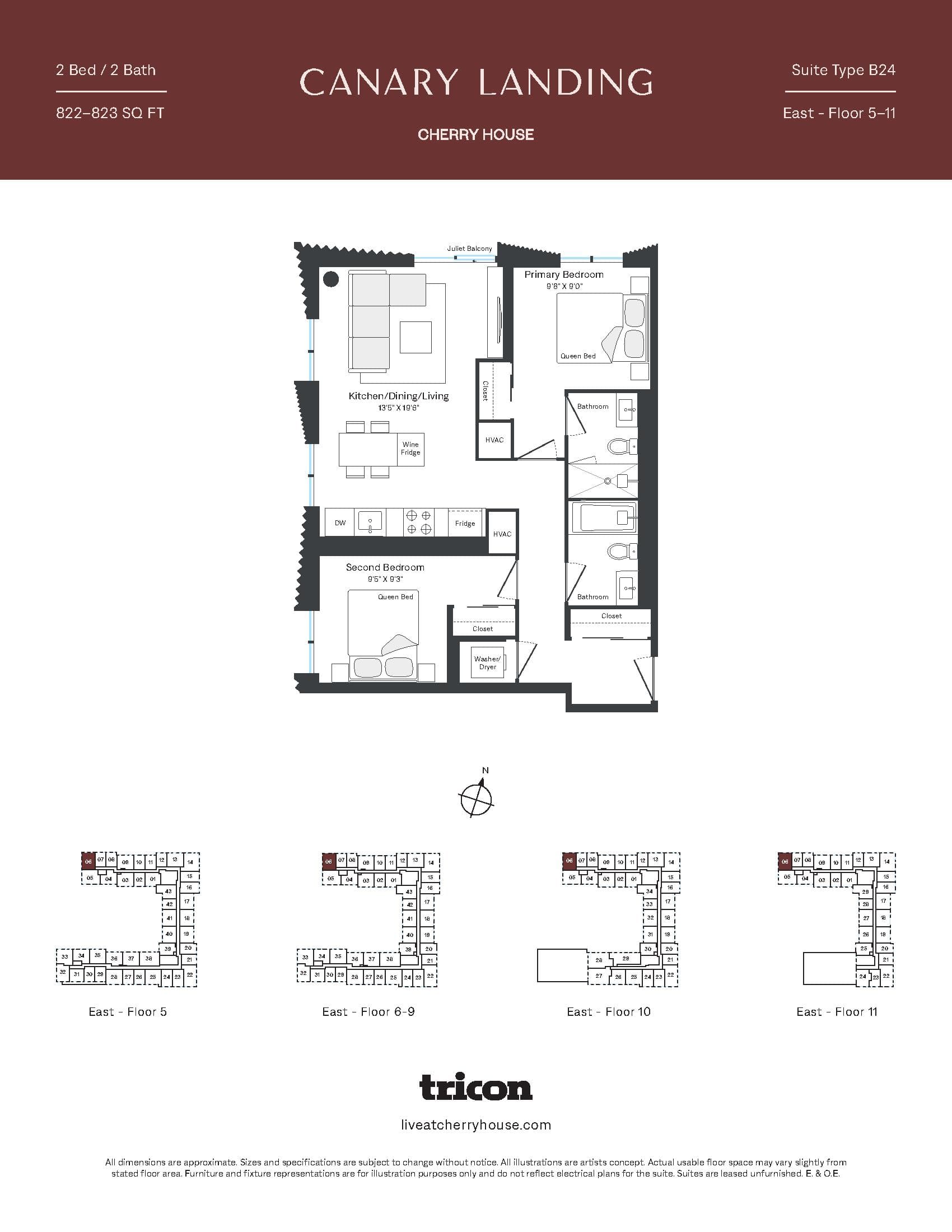 Type B24 Floor Plan at Cherry House at Canary Landing - 822 sq.ft