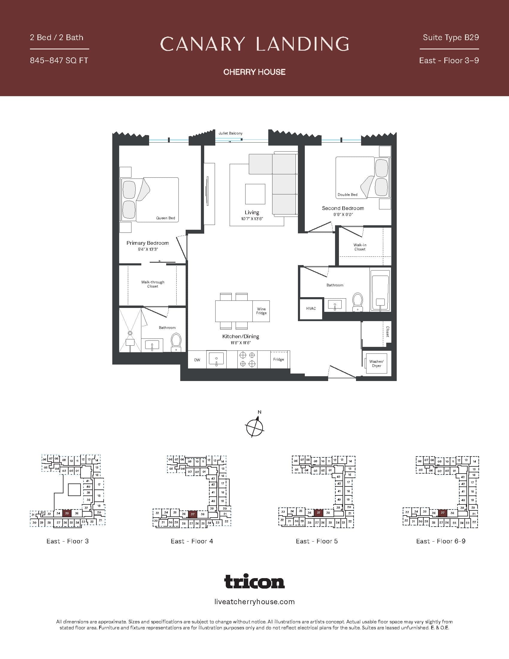 Type B29 Floor Plan at Cherry House at Canary Landing - 845 sq.ft