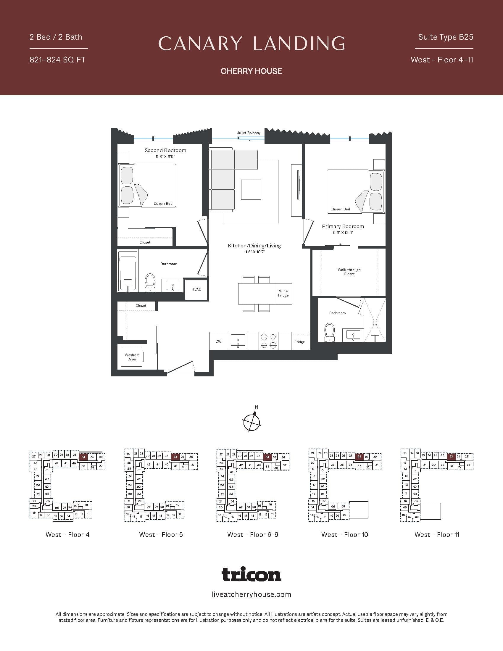 Type B25 Floor Plan at Cherry House at Canary Landing - 821 sq.ft