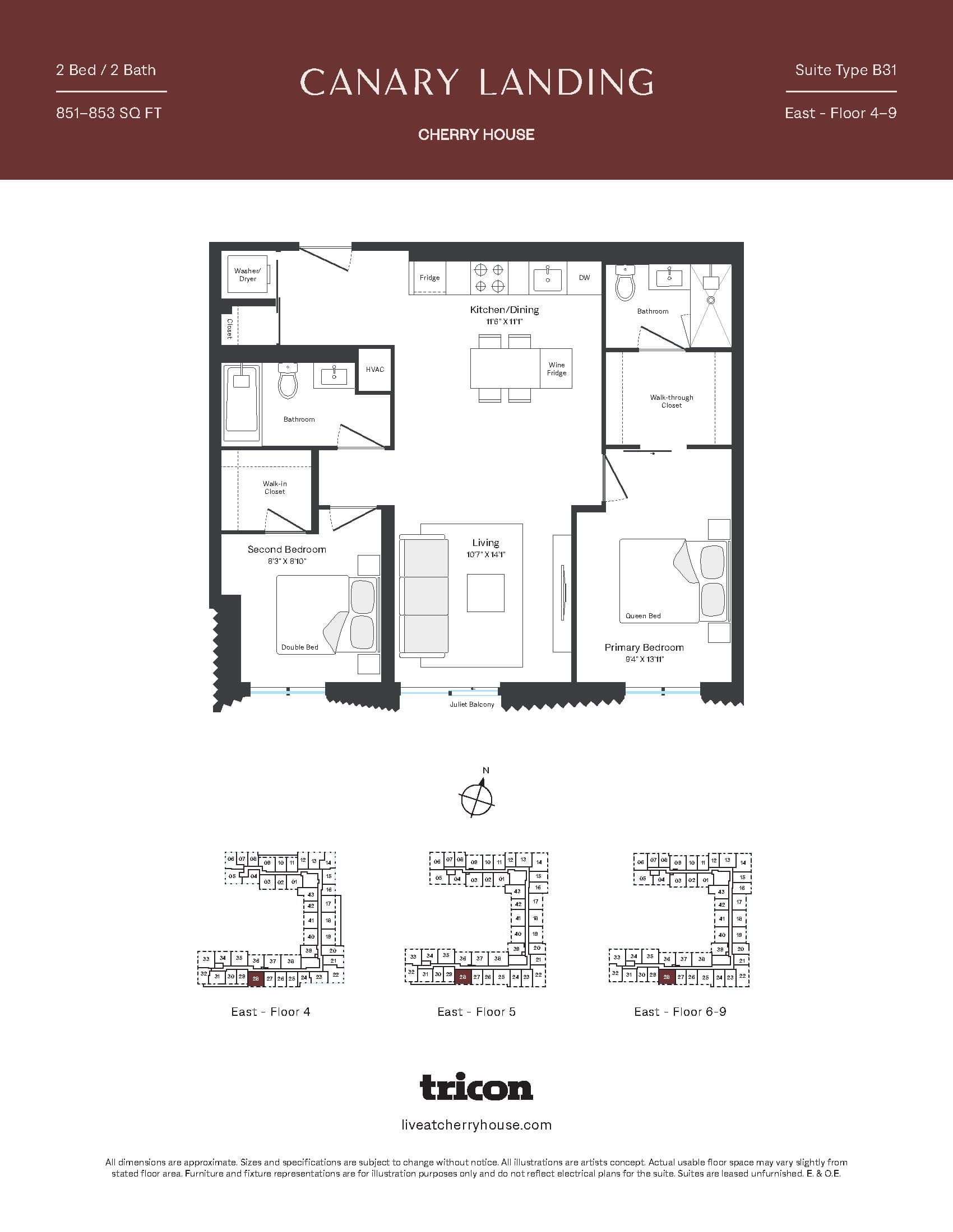 Type B31 Floor Plan at Cherry House at Canary Landing - 851 sq.ft