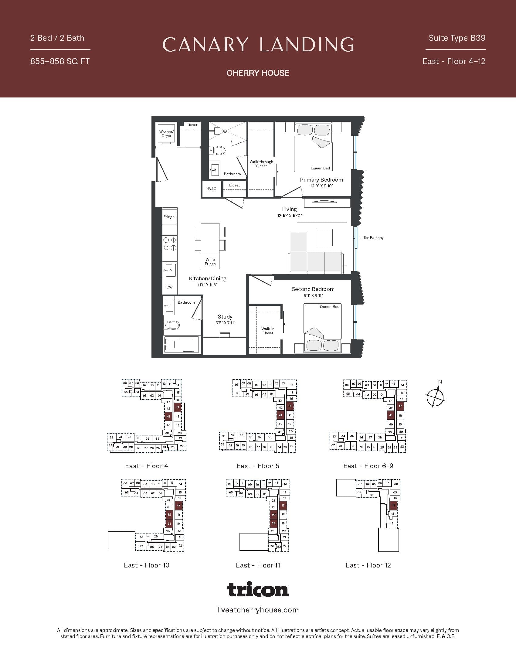 Type B39 Floor Plan at Cherry House at Canary Landing - 855 sq.ft