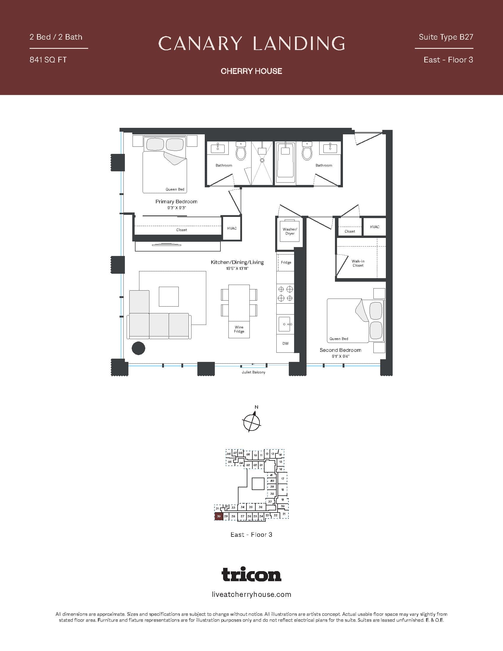 Type B27 Floor Plan at Cherry House at Canary Landing - 841 sq.ft
