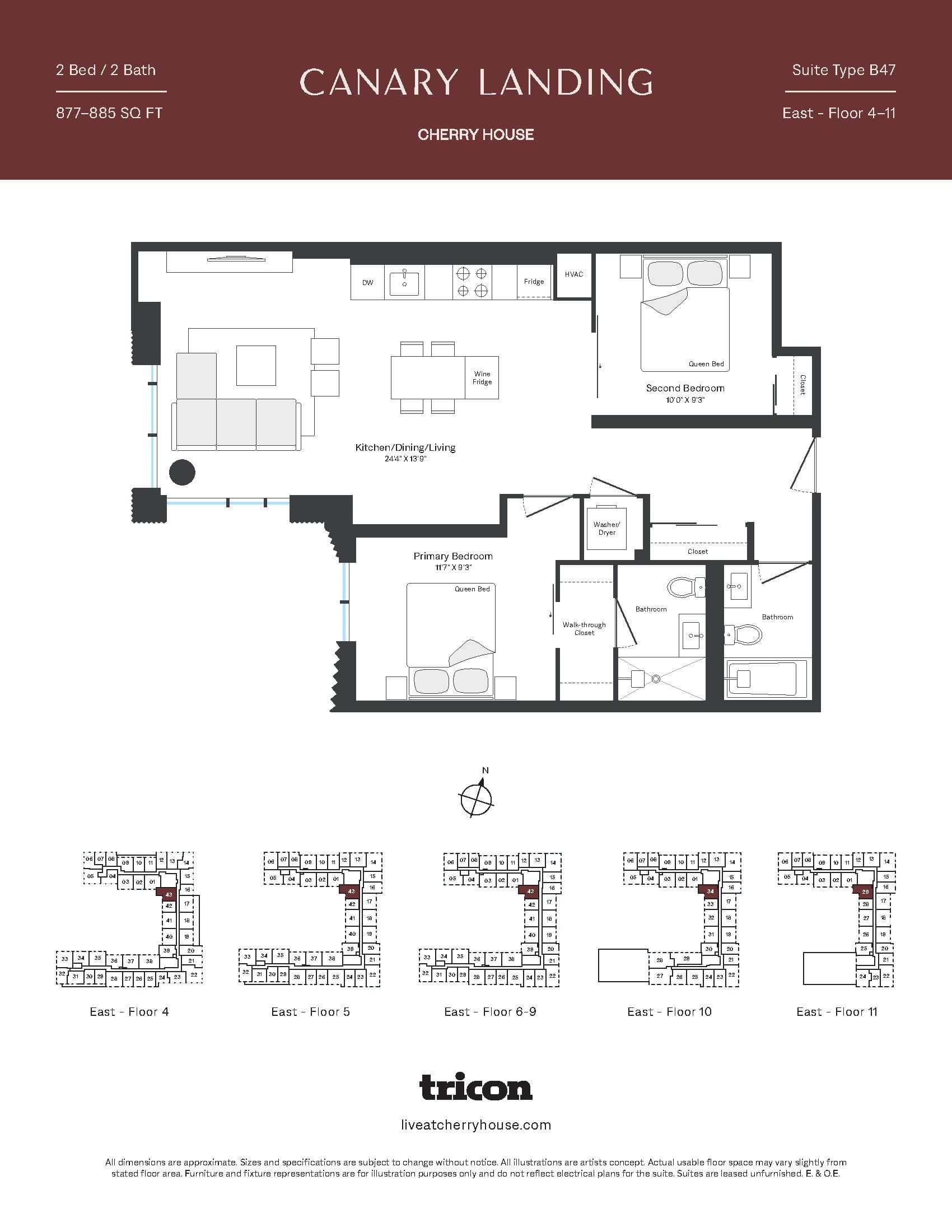 Type B47 Floor Plan at Cherry House at Canary Landing - 877 sq.ft