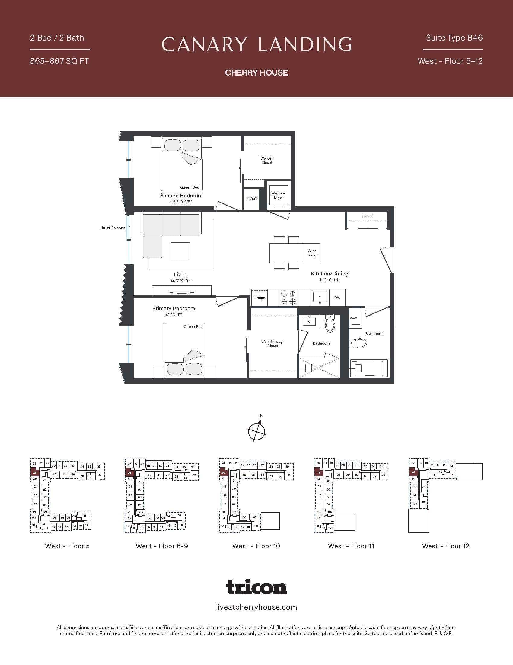 Type B46 Floor Plan at Cherry House at Canary Landing - 865 sq.ft