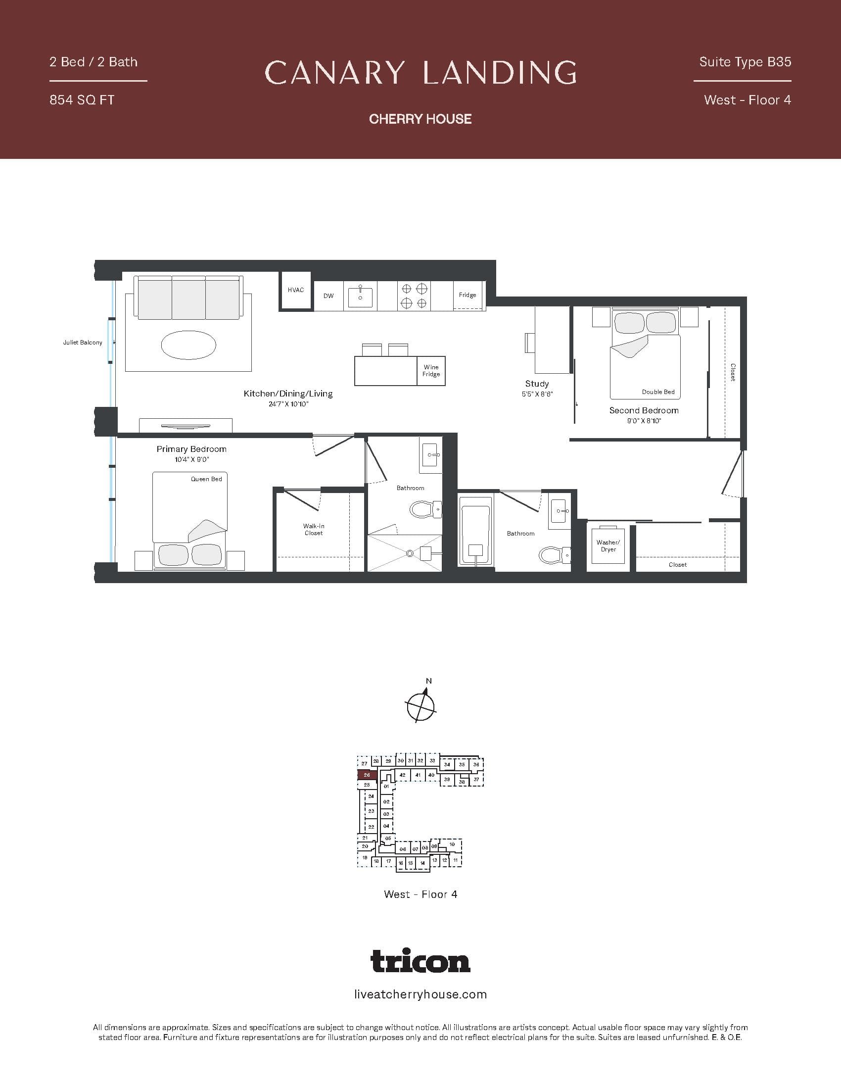 Type B35 Floor Plan at Cherry House at Canary Landing - 854 sq.ft