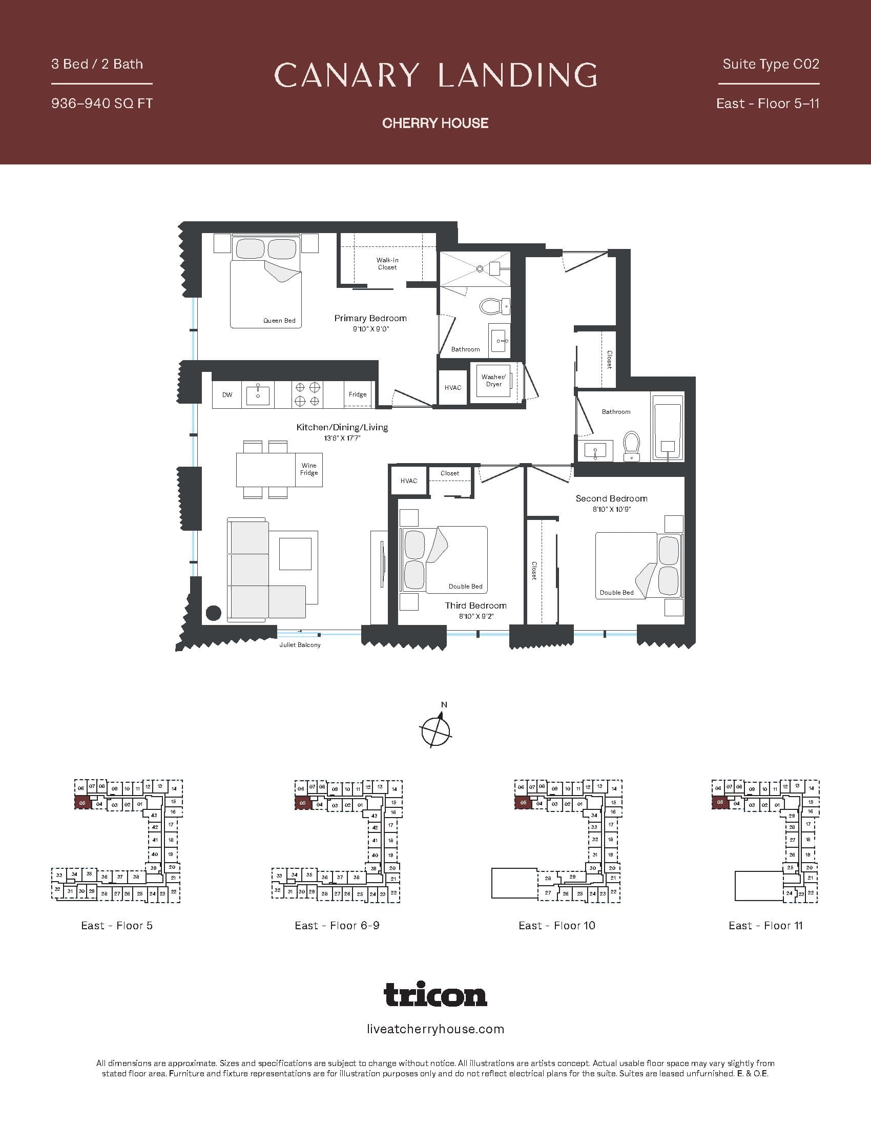 Type C02 Floor Plan at Cherry House at Canary Landing - 936 sq.ft