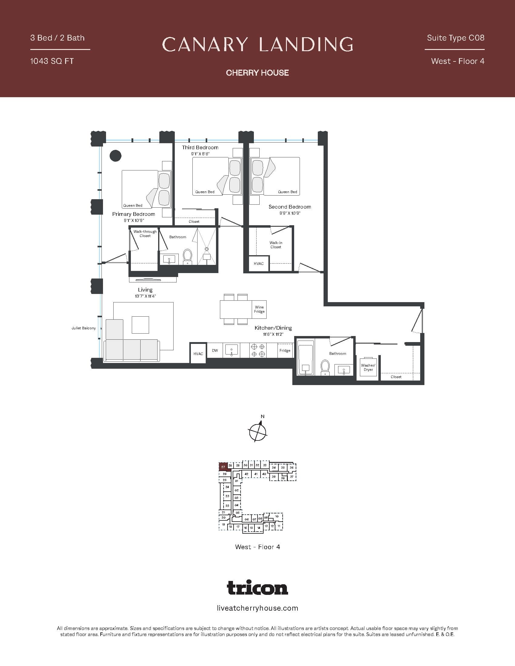 Type C08 Floor Plan at Cherry House at Canary Landing - 1043 sq.ft