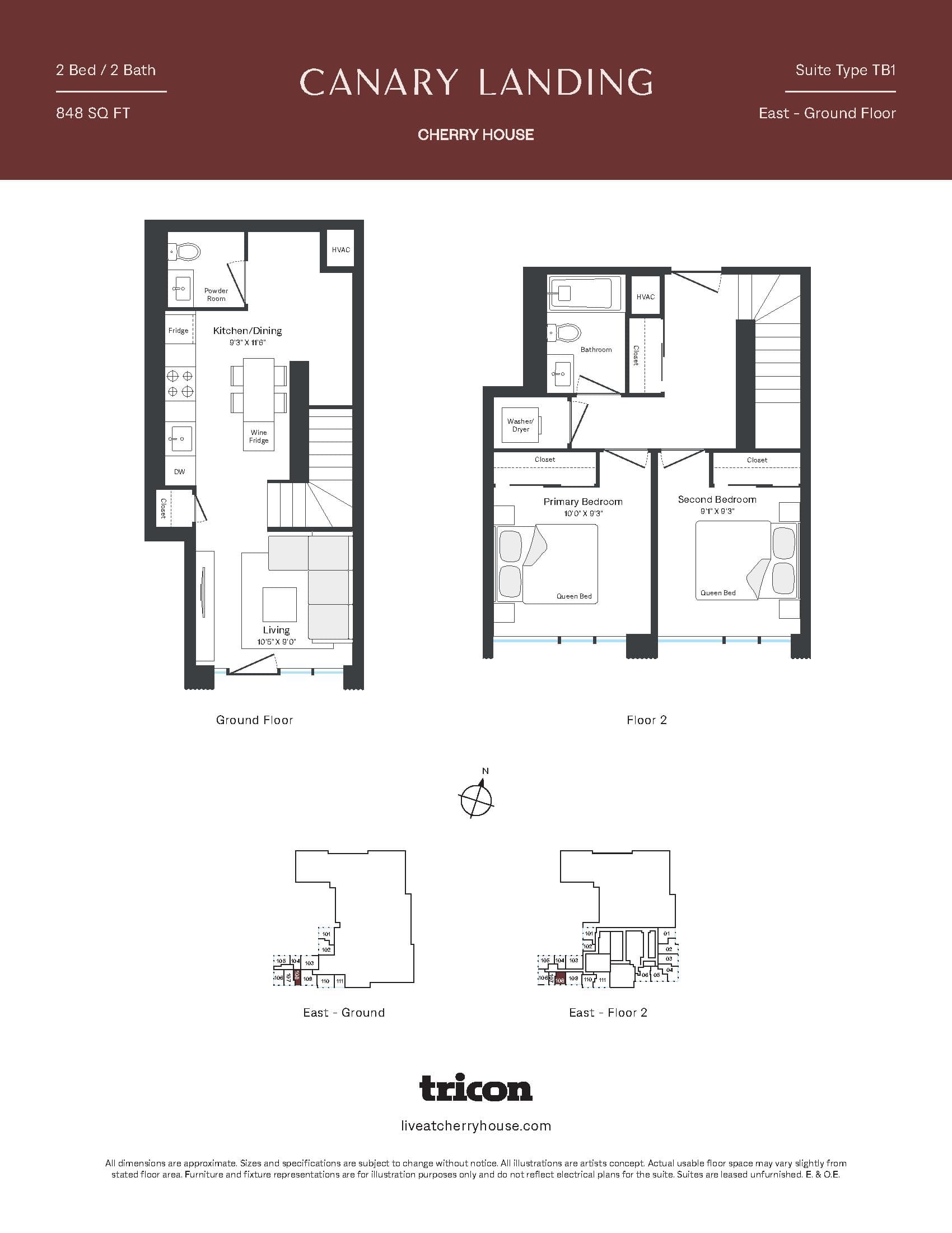 Type TB1 Floor Plan at Cherry House at Canary Landing - 848 sq.ft