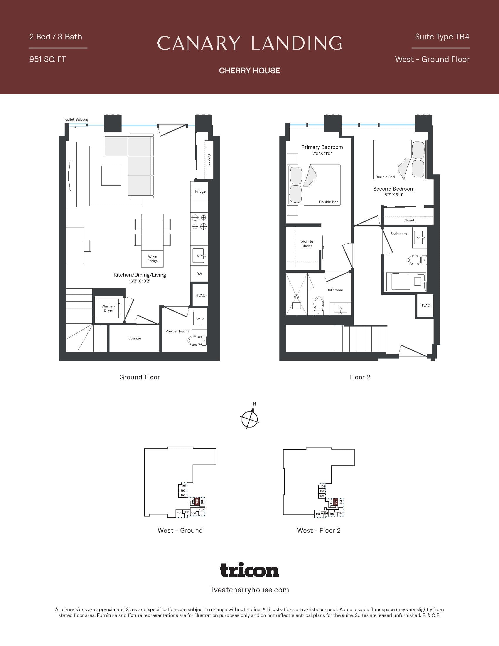 Type TB4 Floor Plan at Cherry House at Canary Landing - 951 sq.ft