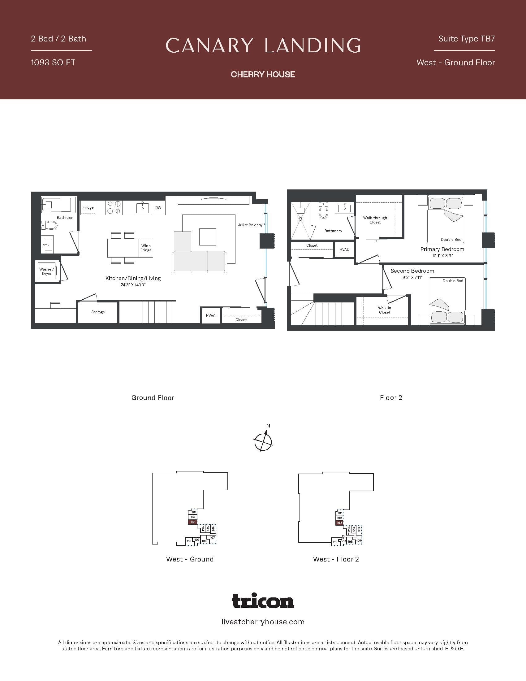 Type TB7 Floor Plan at Cherry House at Canary Landing - 1093 sq.ft