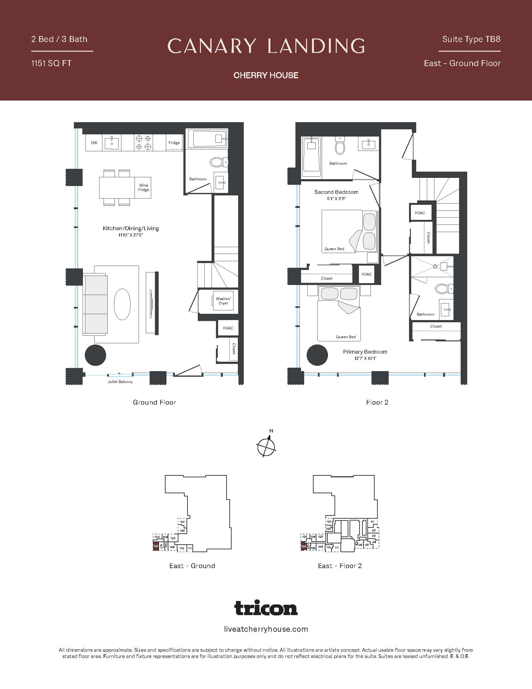Type TB8 Floor Plan at Cherry House at Canary Landing - 1151 sq.ft