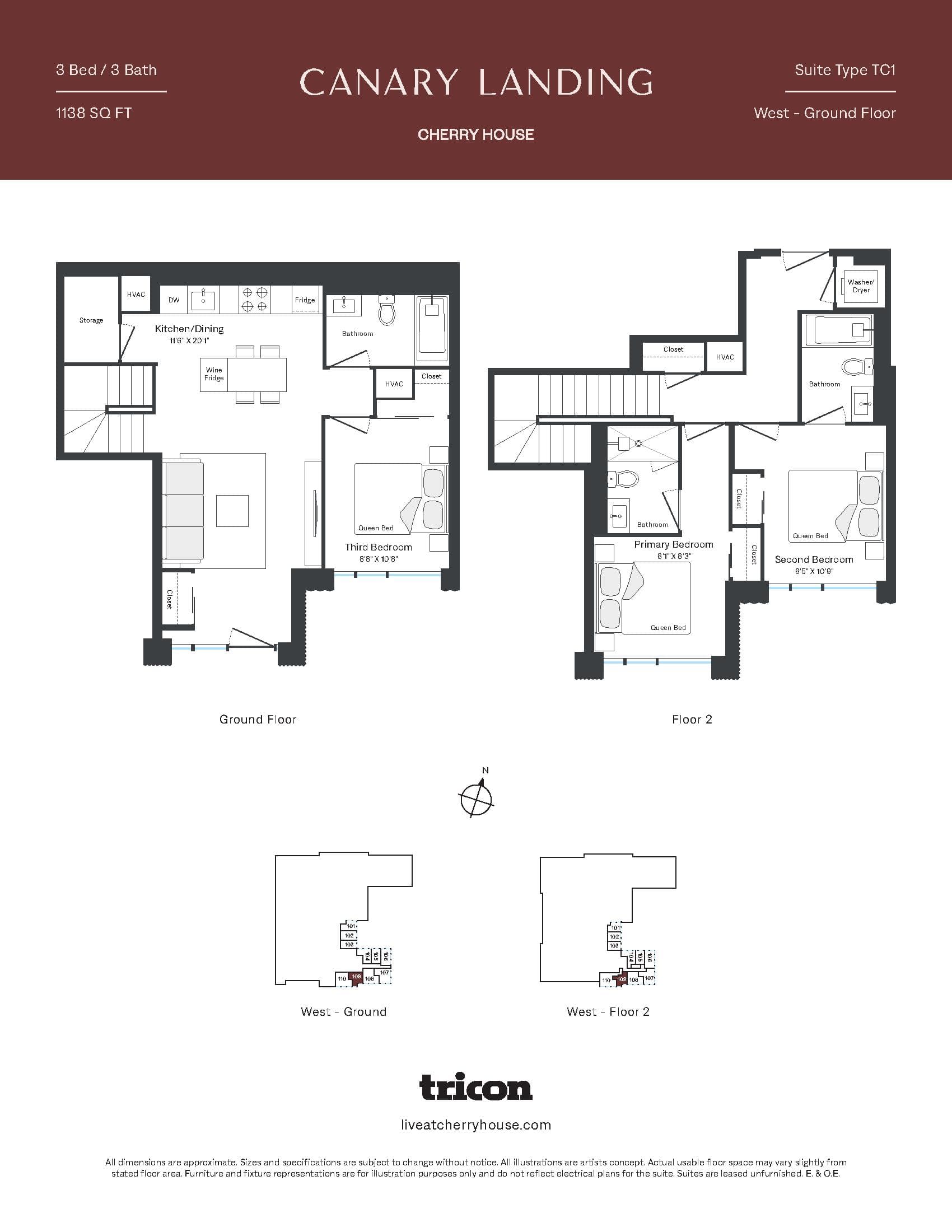 Type TC1 Floor Plan at Cherry House at Canary Landing - 1138 sq.ft