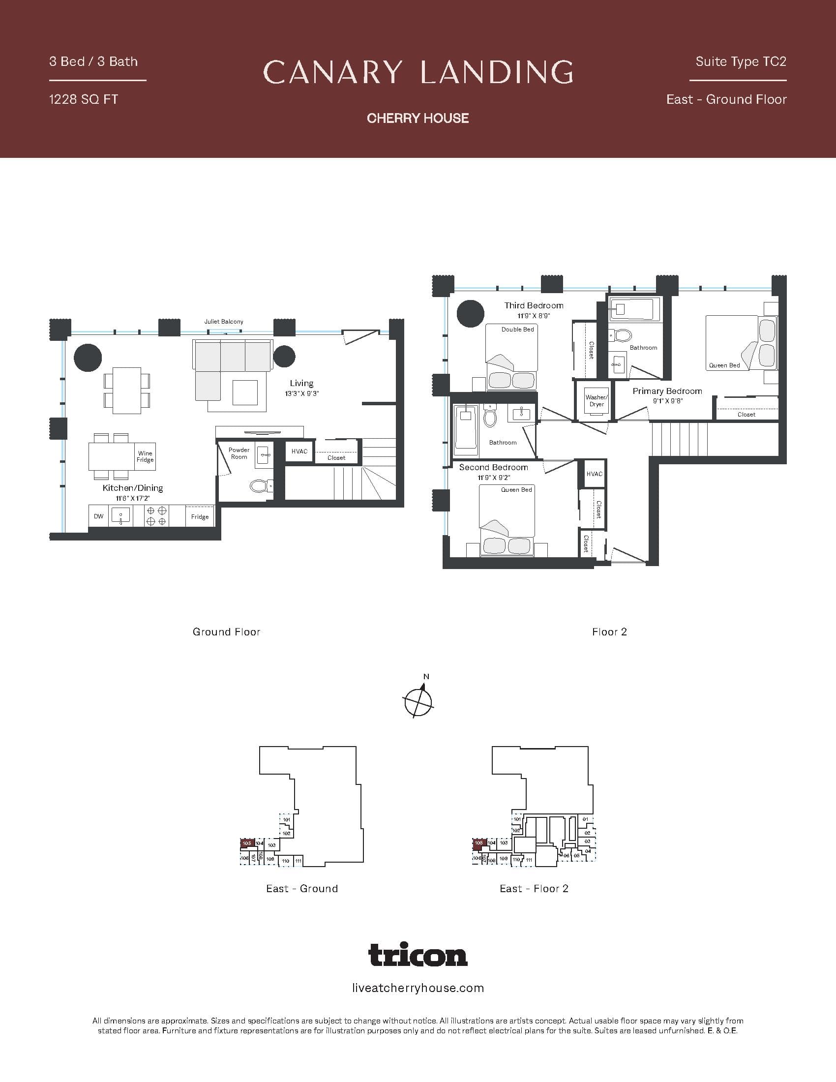 Type TC2 Floor Plan at Cherry House at Canary Landing - 1228 sq.ft