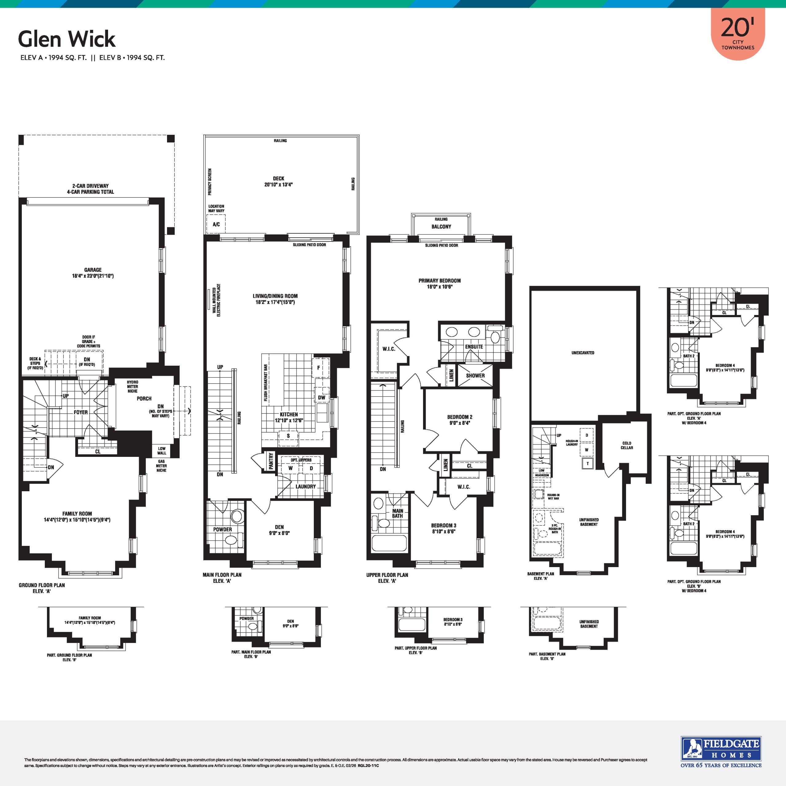 Glen Wick Floor Plan at Unionglen by Fieldgate Homes - 1994 sq.ft