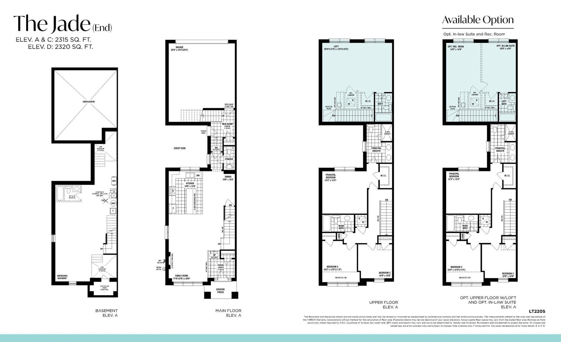 The Jade (End) (Courtyard Towns) Floor Plan at Unionglen by OPUS Homes - 2315 sq.ft