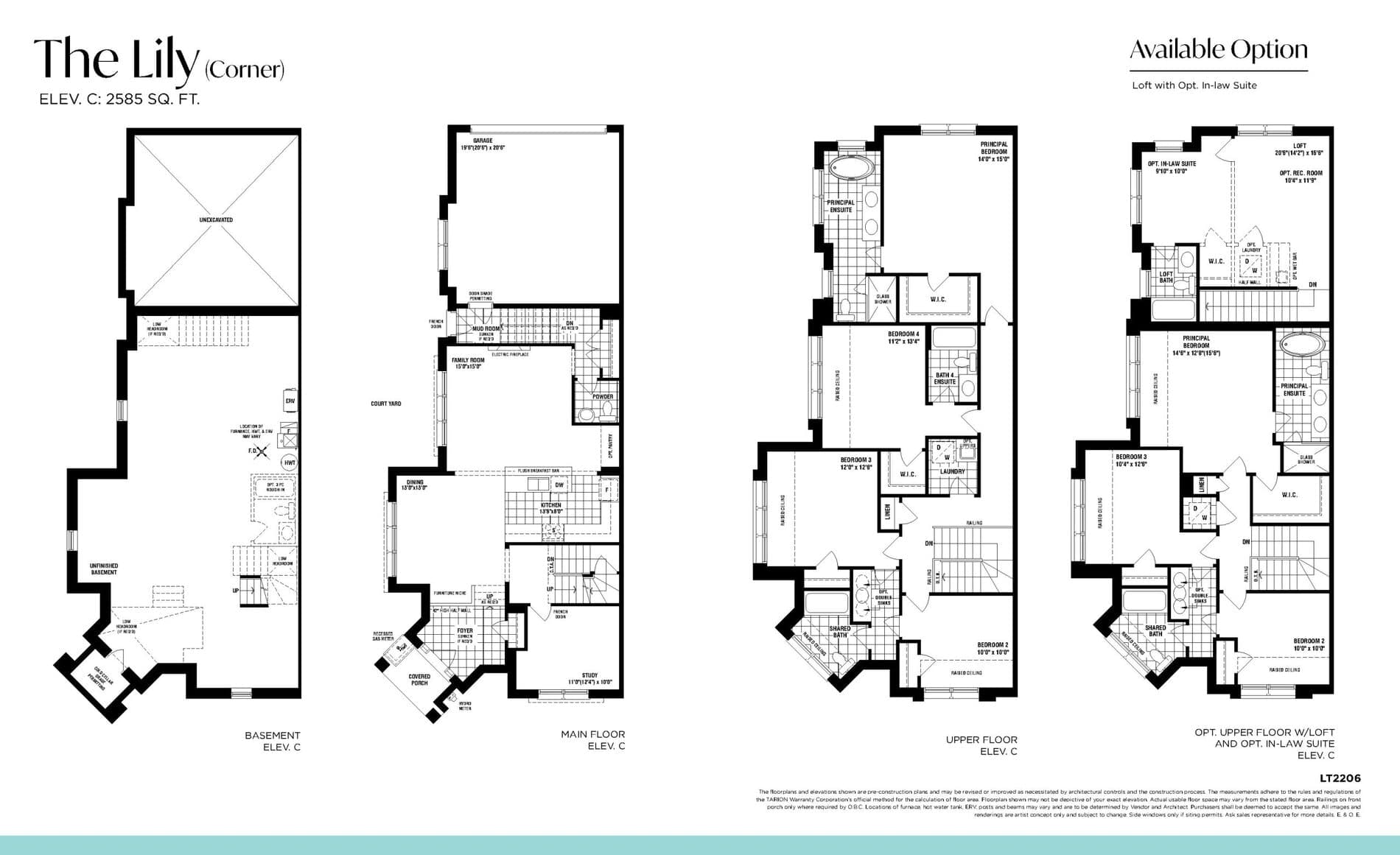 The Lily (Corner) (Courtyard Towns) Floor Plan at Unionglen by OPUS Homes - 2585 sq.ft