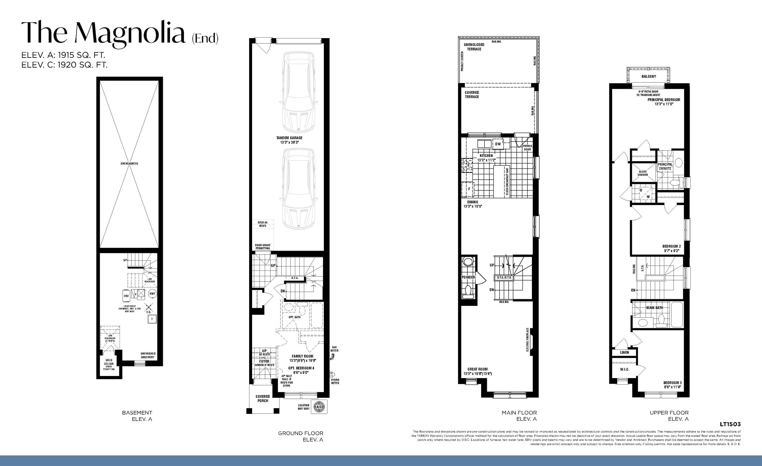 The Magnolia (End) (Laneway Towns) Floor Plan at Unionglen by OPUS Homes - 1915 sq.ft