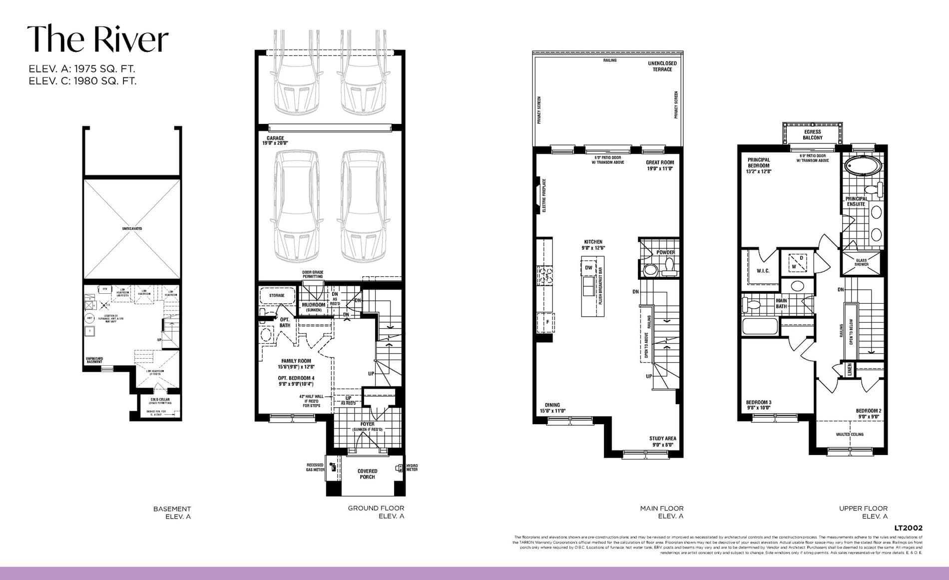 The River (Laneway Towns) Floor Plan at Unionglen by OPUS Homes - 1975 sq.ft